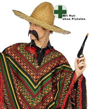 Karneval-Klamotten Kostüm Poncho Mexico mit Sombrero, Bunter Poncho für Erwachsene, Unisex, Herren, Damen, Faschingskostüm