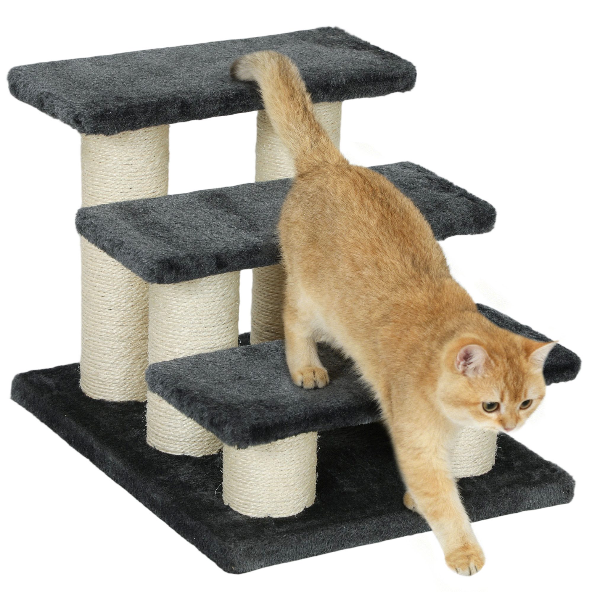 PawHut Haustiertreppe Hundetreppe 3 Stufen 34 cm Hoch (Hunderampe, 1-St., Katzentreppe), Einstiegshilfe für Bett, Sofa, Couch Dunkelgrau