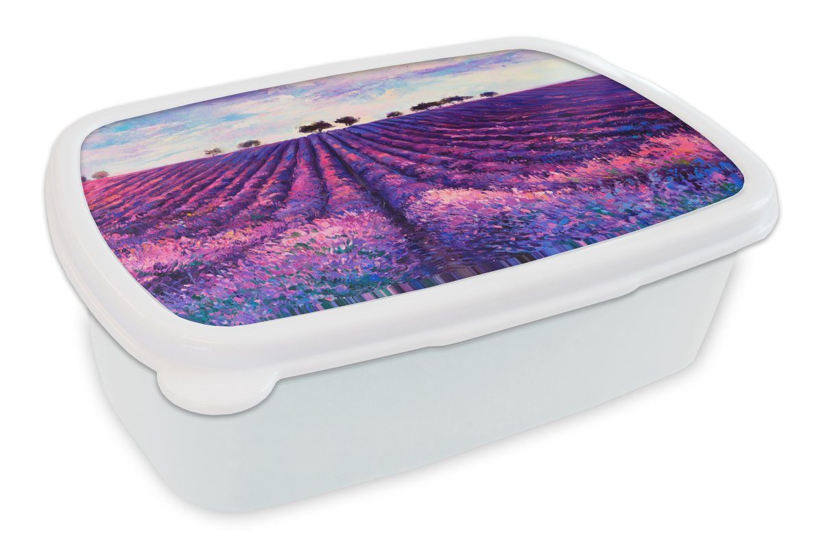 MuchoWow Lunchbox Ölfarbe - Malerei - Blumen, Kunststoff, (2-tlg), Brotbox für Kinder und Erwachsene, Brotdose, für Jungs und Mädchen weiß
