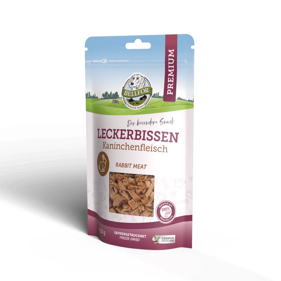 Bellfor Leckerbissen für Hunde mit Kaninchenfleisch - 50g, Snack für: Hunde, gefriergetrocknet, getreidefrei, glutenfrei, proteinreich