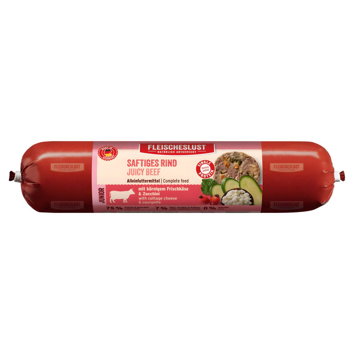 Fleischeslust Lifecycle Junior Saftiges Rind mit körnigem Frischkäse & Zucchini 40, Nassfutter für: Hund