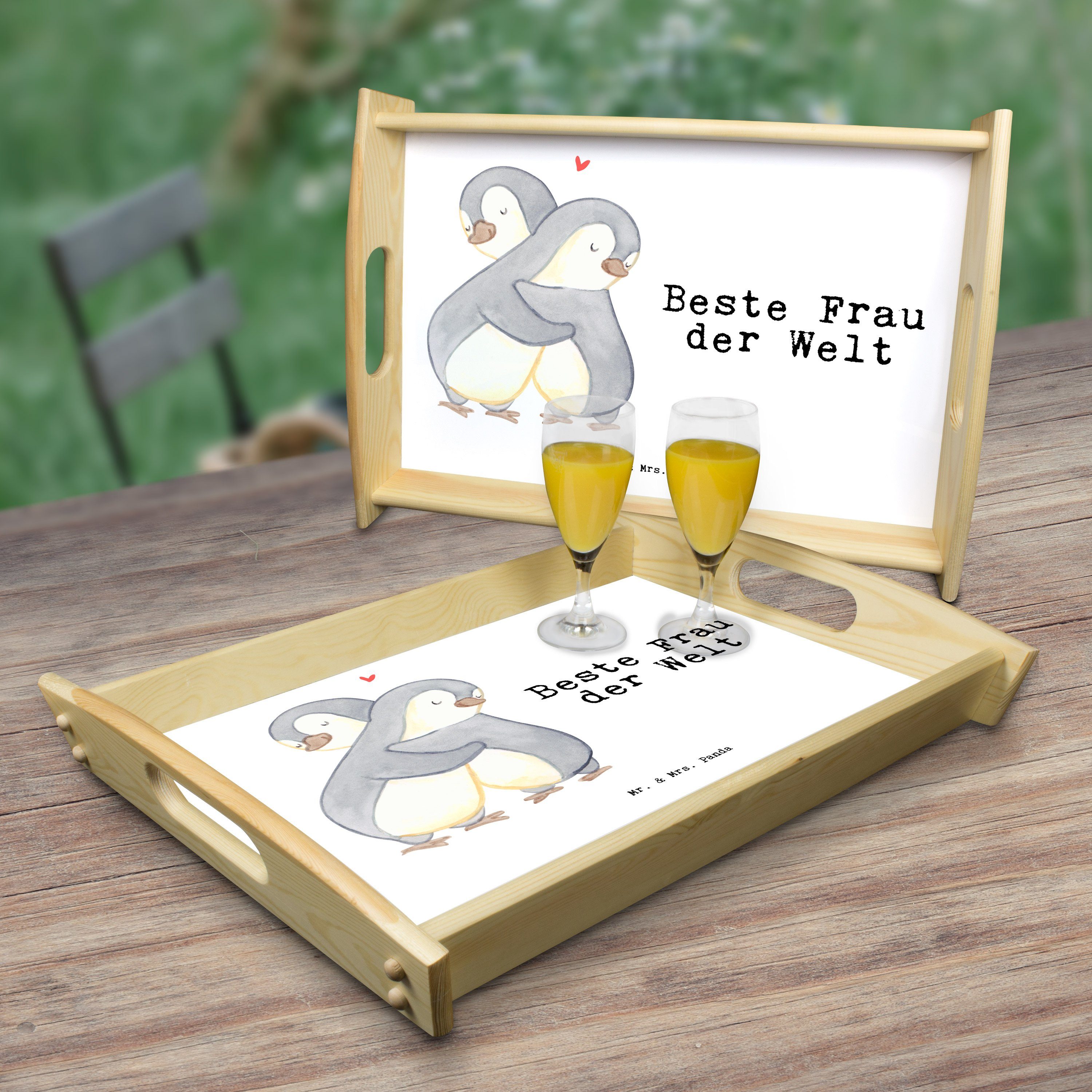 Frau Holztablett, lasiert, Beste - Panda Pinguin (1-tlg) - & Geschenk, Geschenki, Mrs. Echtholz Welt der Weiß Tablett Mr.