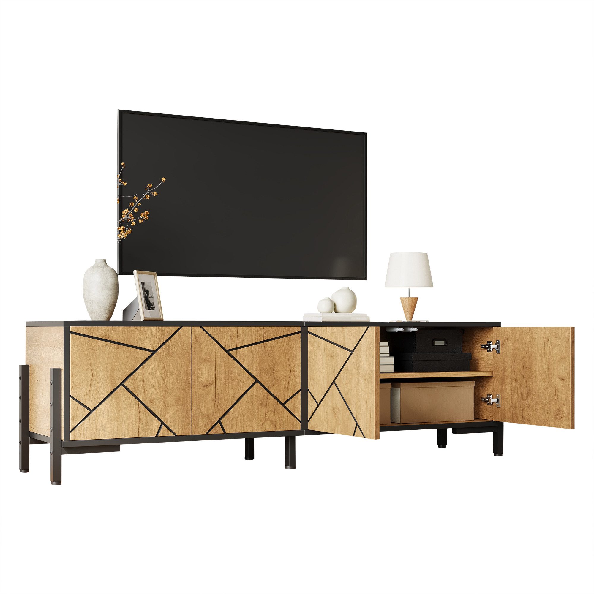 Merax Lowboard Hochglanz TV Schrank mit LED Beleuchtung & App Steuerung (1 St)