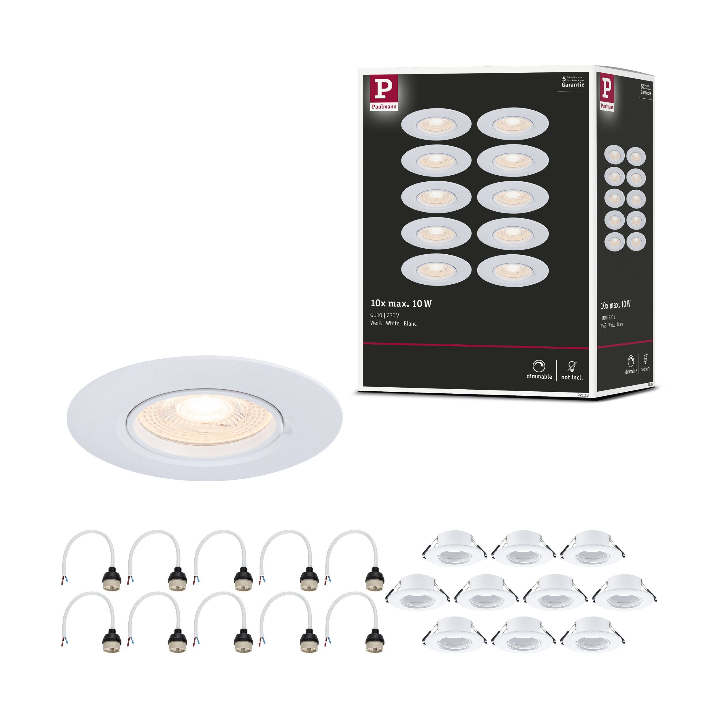 Paulmann Einbauleuchte Einbauleuchte 10er-Set starr rund 90 mm GU10 max. 10x10W 230V dimmbar