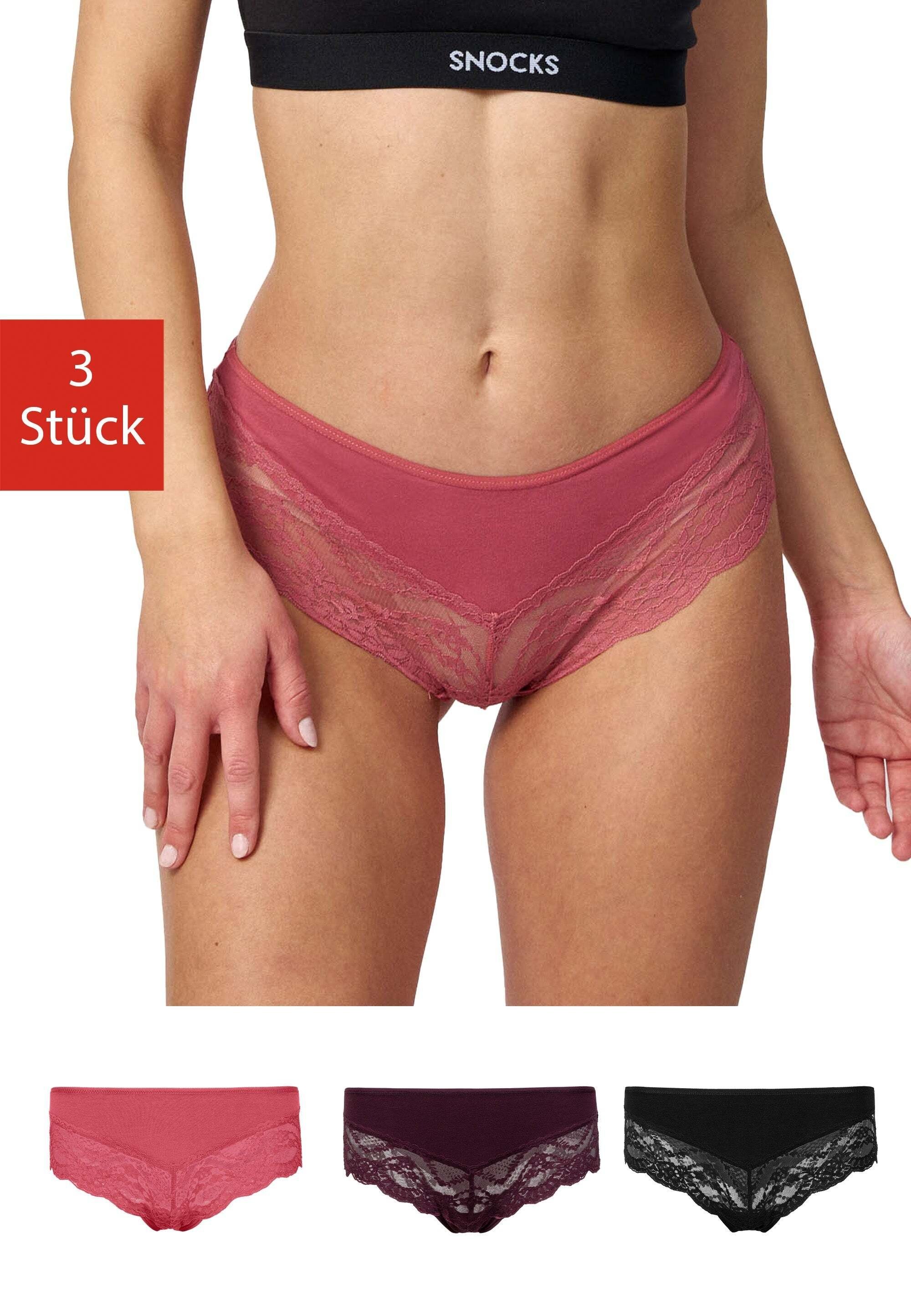 SNOCKS Hipster Panties Damen Unterhose (3-St) mit Spitze, bequem und elegant