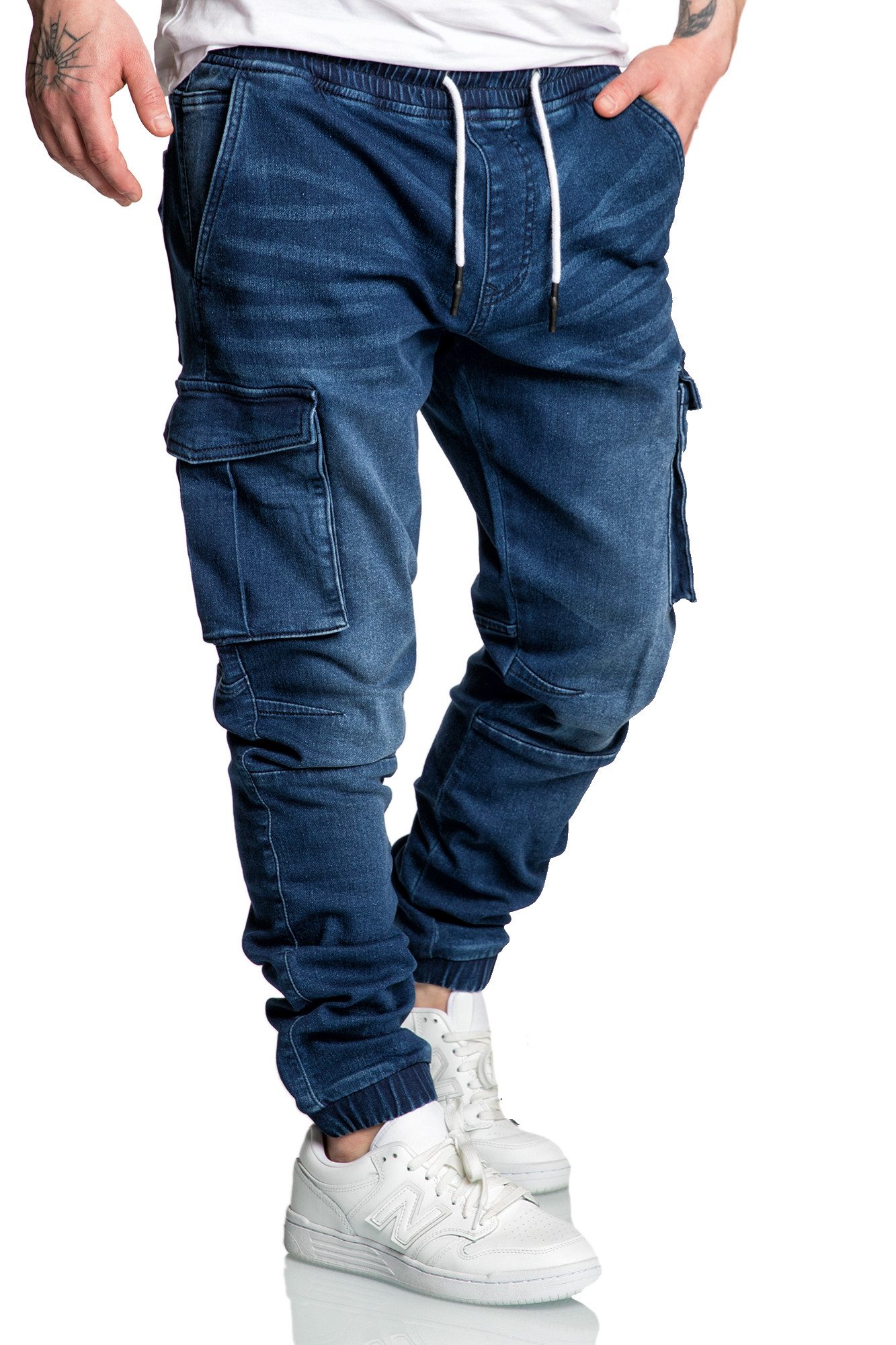 Amaci&Sons Cargojeans ALSIP Sweathose im Denim Look Herren Sweathose in Stretch Denim Jeans