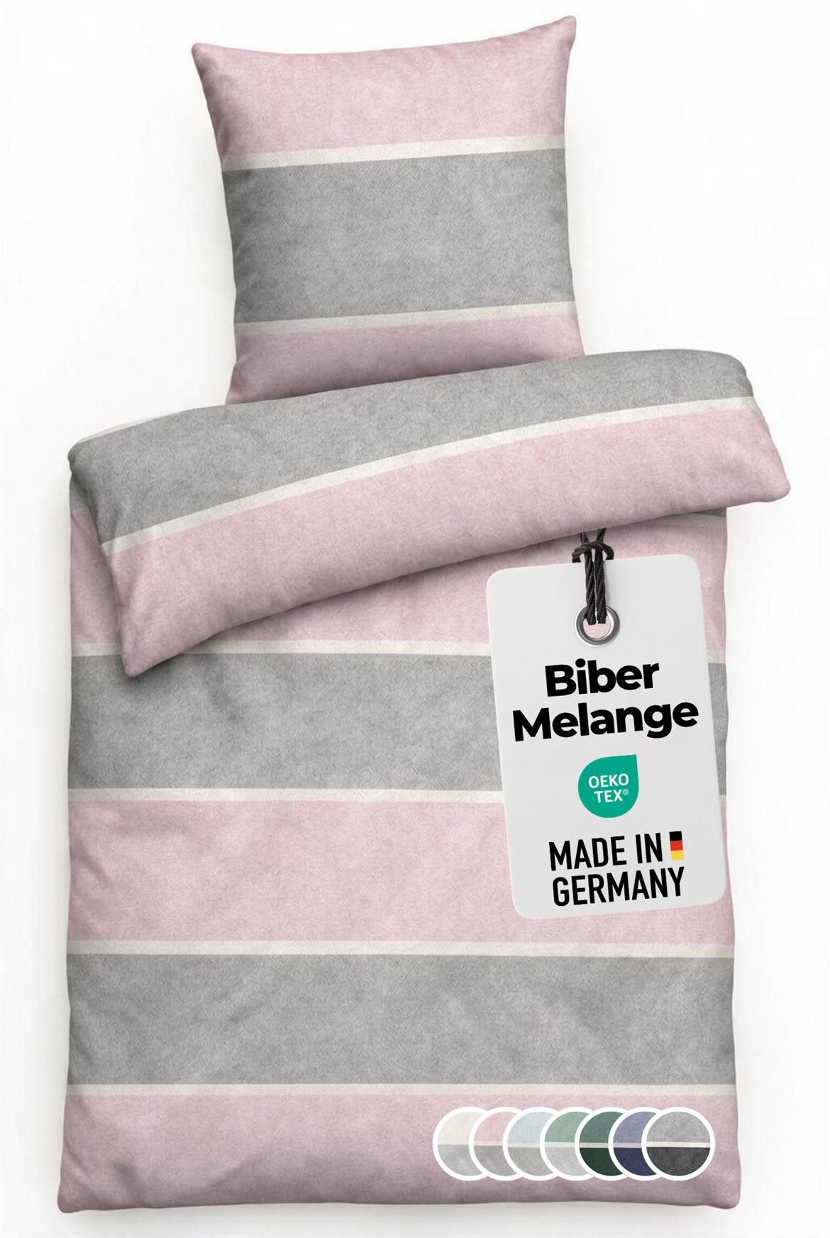 Carpe Sonno Bettwäsche Biber Flauschige Bettwäsche Winter Flanell Baumwolle 135x200 / 155x220, Biber, 2 teilig, MADE IN GERMANY - Warme Kuschelbettwäsche - 155 x 220 - Rosa Grau