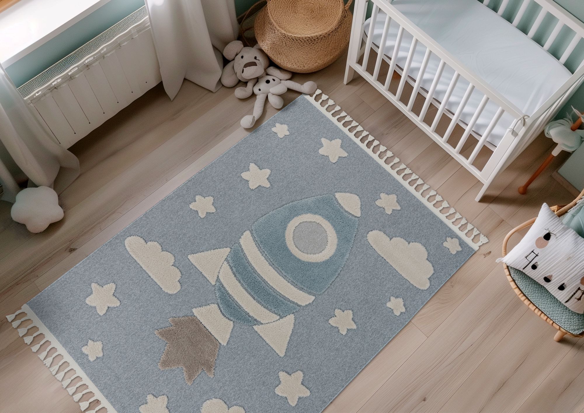 Kayoom Kinderteppich Modena 416, rechteckig, Höhe: 11 mm, auch in rund, Kurzflor, Hoch Tief, mit Fransen