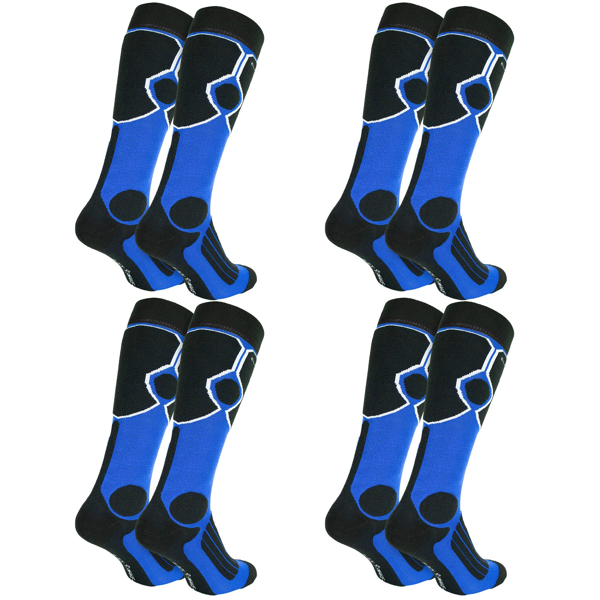 Black Snake Skisocken Gepolsterte Thermosocken mit Klimasohle und Wollanteil (Skisocken-Set, 4-Paar, ideal für Ski, Snowboard & Wintersport) mit Funktionszonen und Komfortbund
