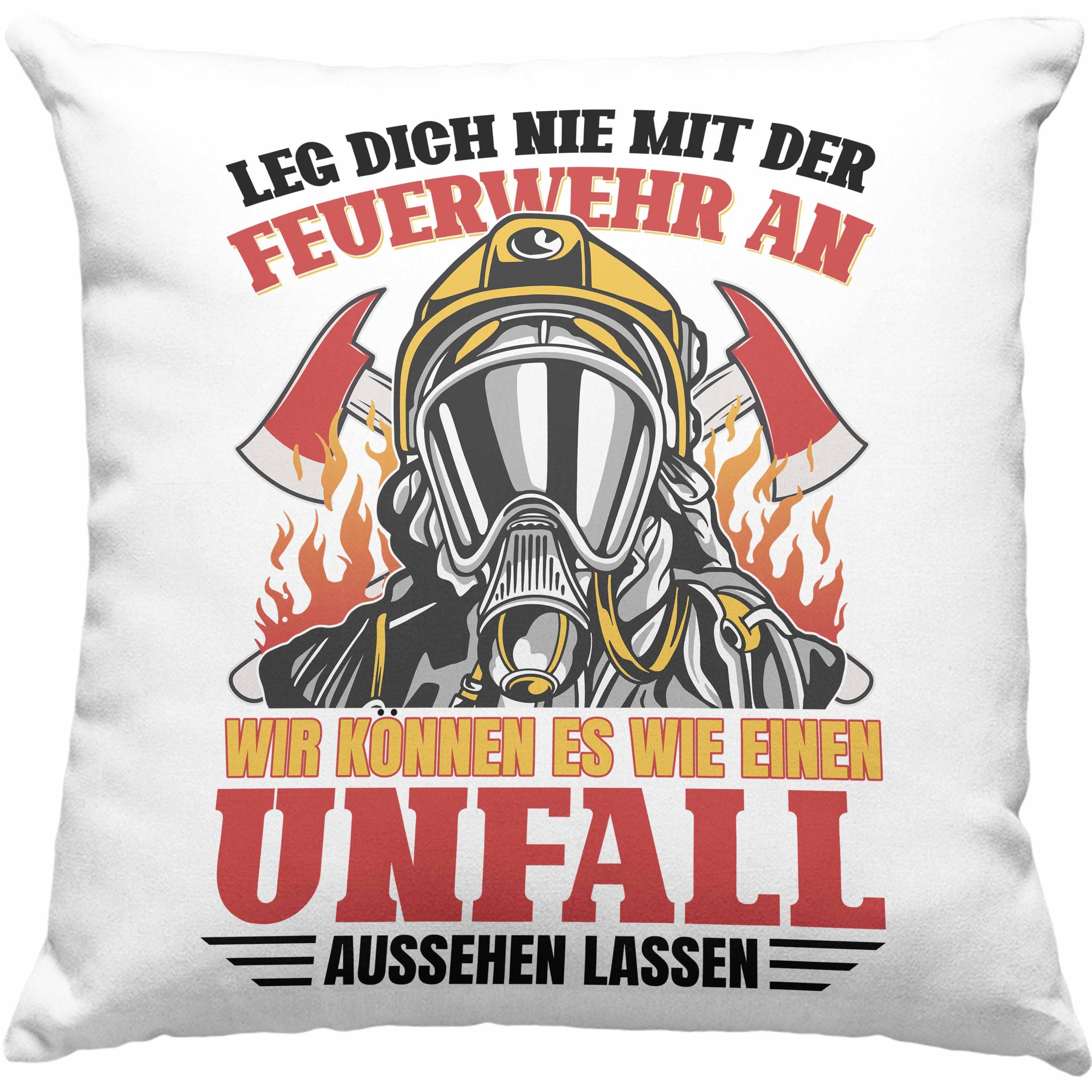 Trendation Dekokissen Trendation - Feuerwehr Kissen Geschenke Zubehör Lustig Einsatz Geburtstag Spruch Leg Dich Nie Mit Der Feuerwehr An Dekokissen mit Füllung 40x40 Blau