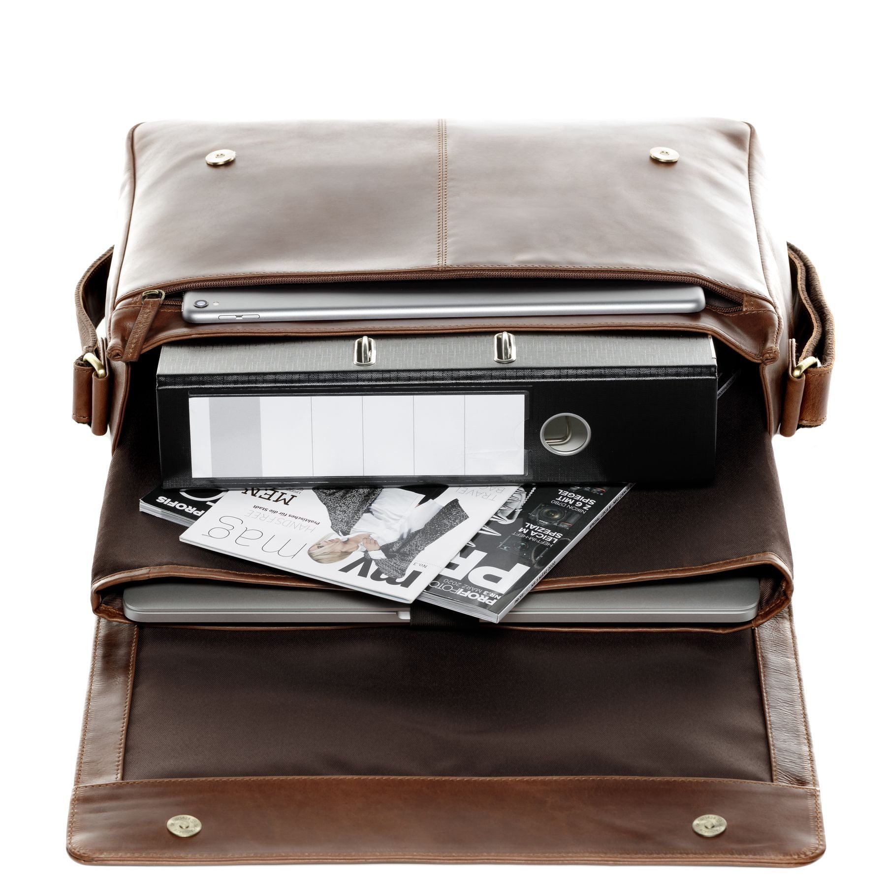 SID & VAIN Messenger Bag SPENCER groß Laptop-Tasche 15 Zoll echt Leder, Umhaengetasche Laptop Fach Herren Damen Schultertasche hell-braun