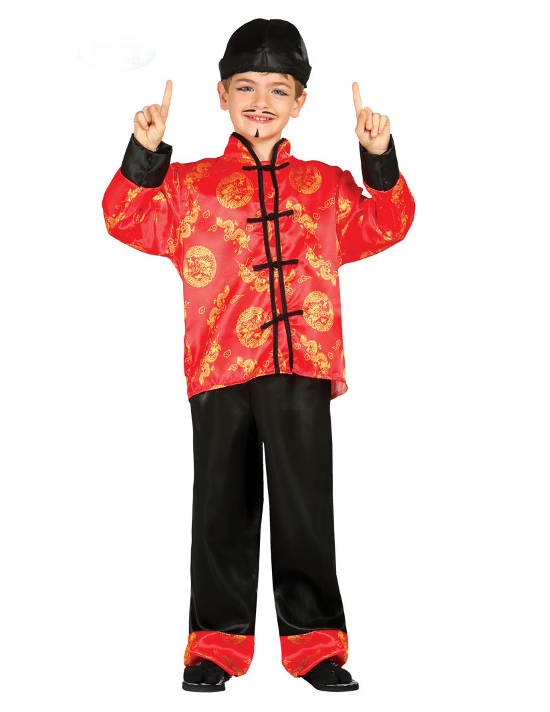 Fiestas Guirca Kostüm Hübsches Asia-Kostüm für Jungen rot-schwarz-goldfarben