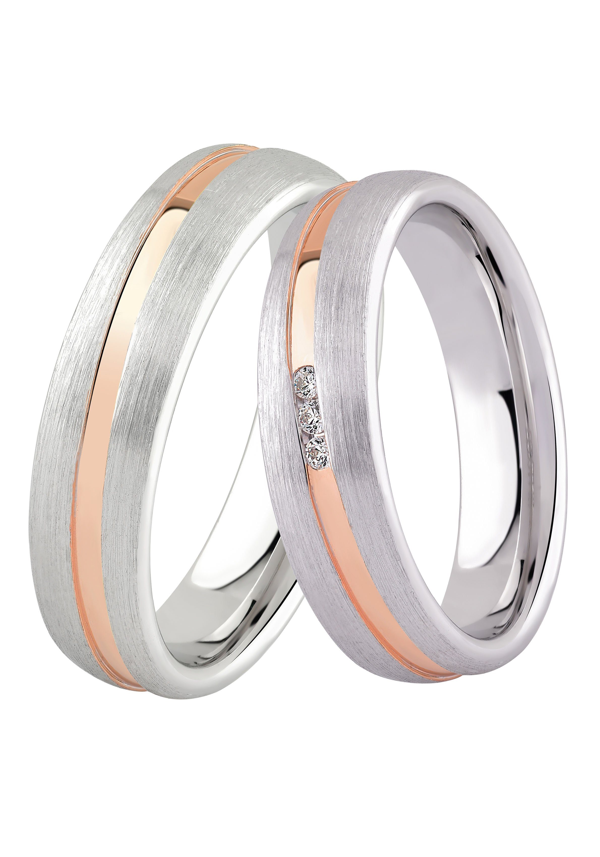 DOOSTI Trauring Schmuck Geschenk Silber 925 Trauring Ehering Partnerring LIEBE, mit o. ohne Zirkonia silberfarben-roségoldfarben