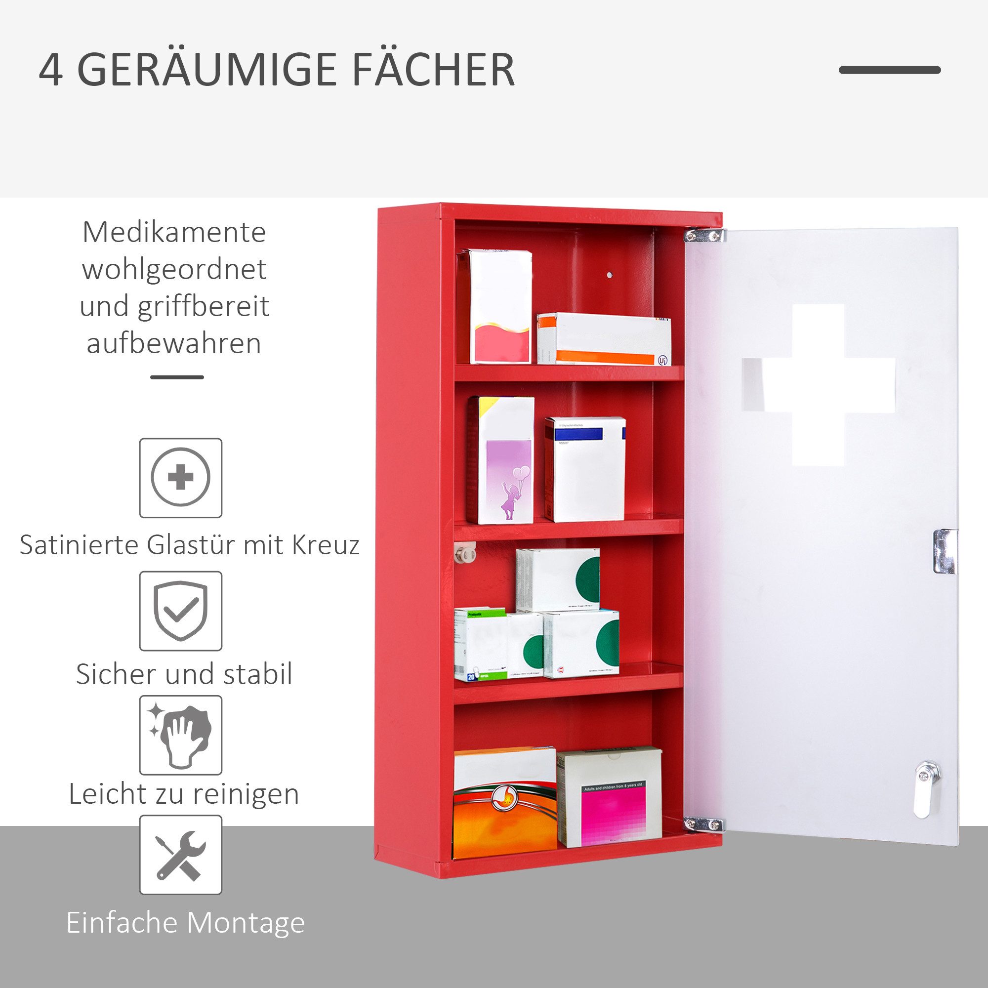 Rutaqian Wandhängeschrank Erste-Hilfe-Schrank Medizinschrank aus Edelstahl mit Schloss, sicheres & praktisches Modell 3 für Zuhause & Büro