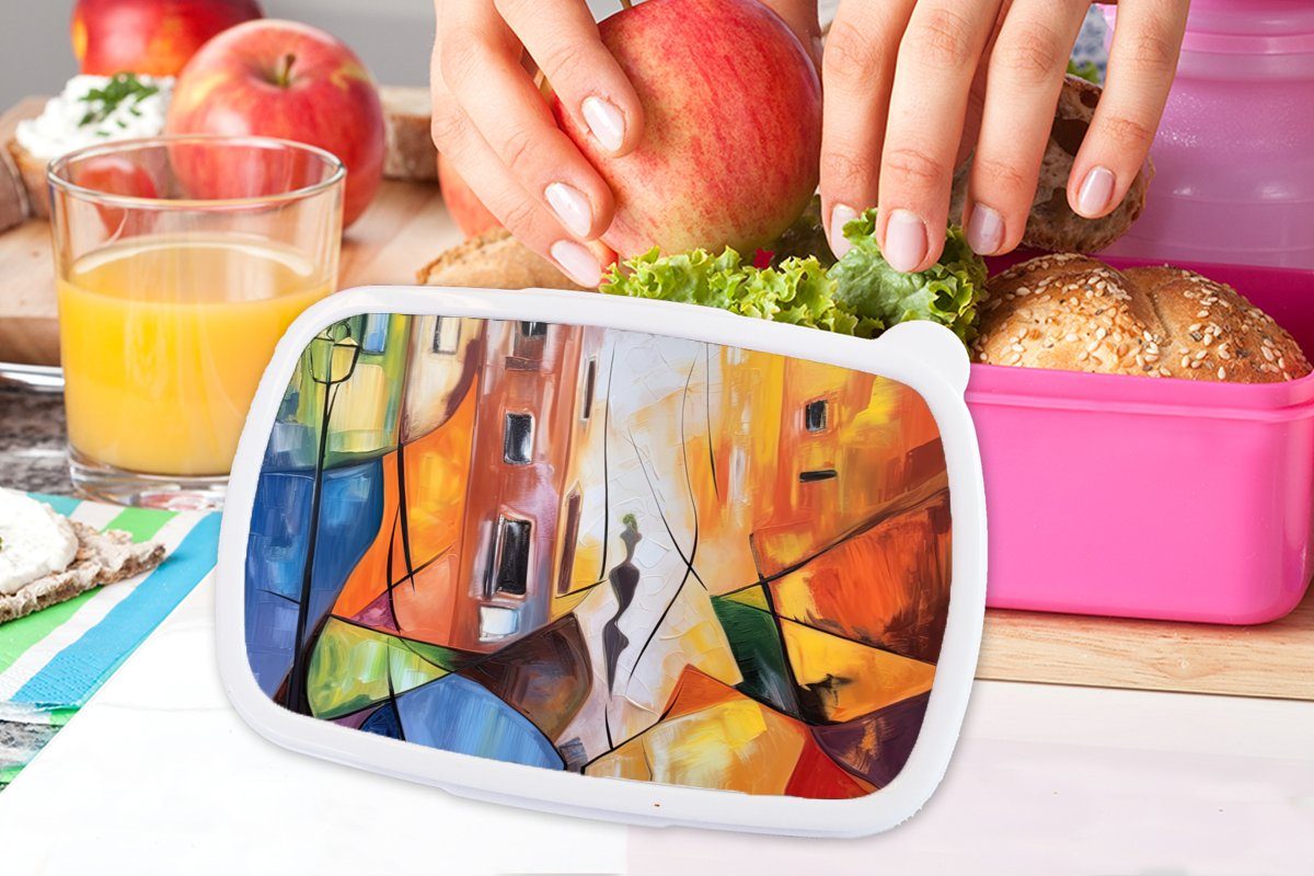MuchoWow Lunchbox Abstrakt - Kunst (2-tlg), rosa Kunststoff Kinder, Brotdose - Erwachsene, Malerei Brotbox Snackbox, für Mädchen, Farben, - Kunststoff