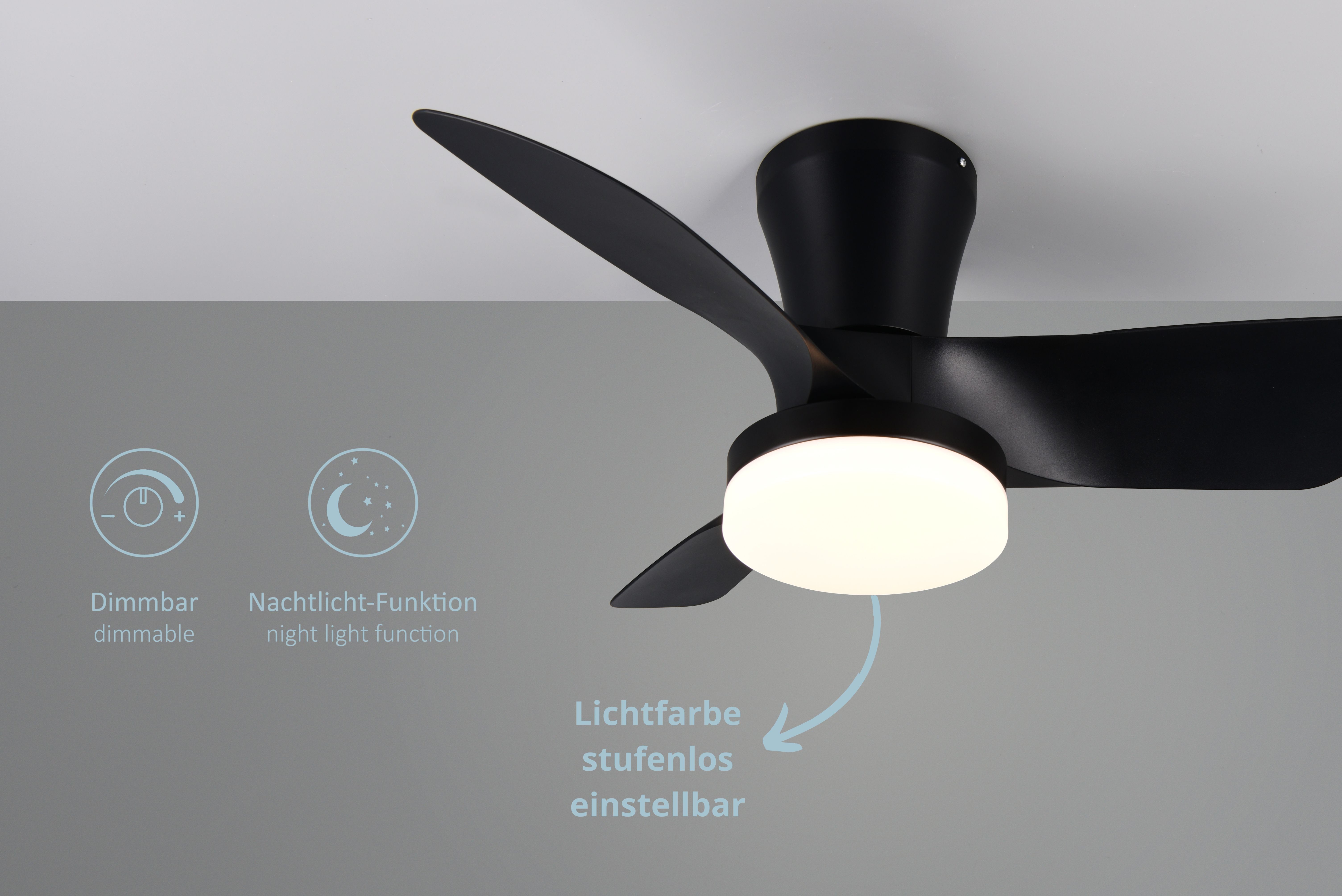 lightling LED Deckenleuchte Anders, integrierter Ventilator, LED fest integriert, Fernbedienung, 6 Stufen, Lichtfarbe einstellbar, Dimmer, Nachtlicht
