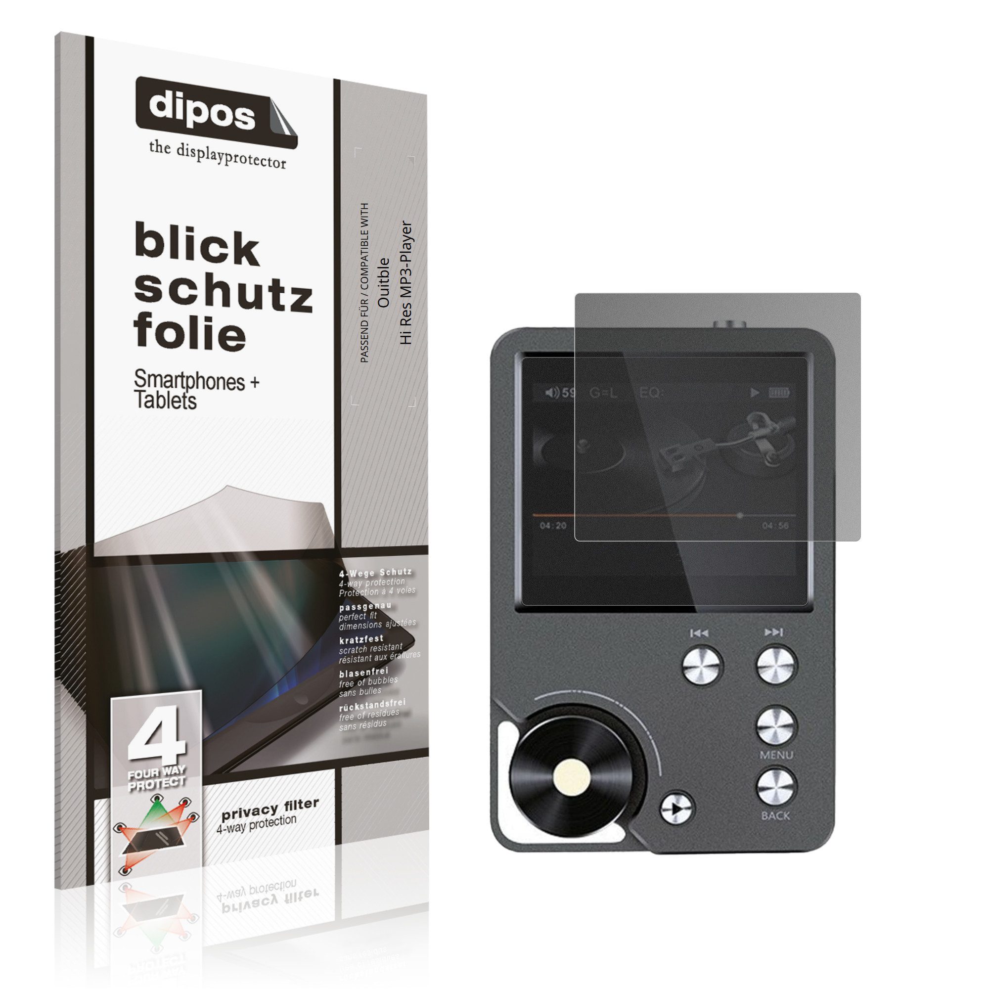 dipos Displayschutzfolie Schutzfolie für Ouitble Hi Res MP3-Player, 1 Stück, Displayschutz Schutz Folie Made in Germany