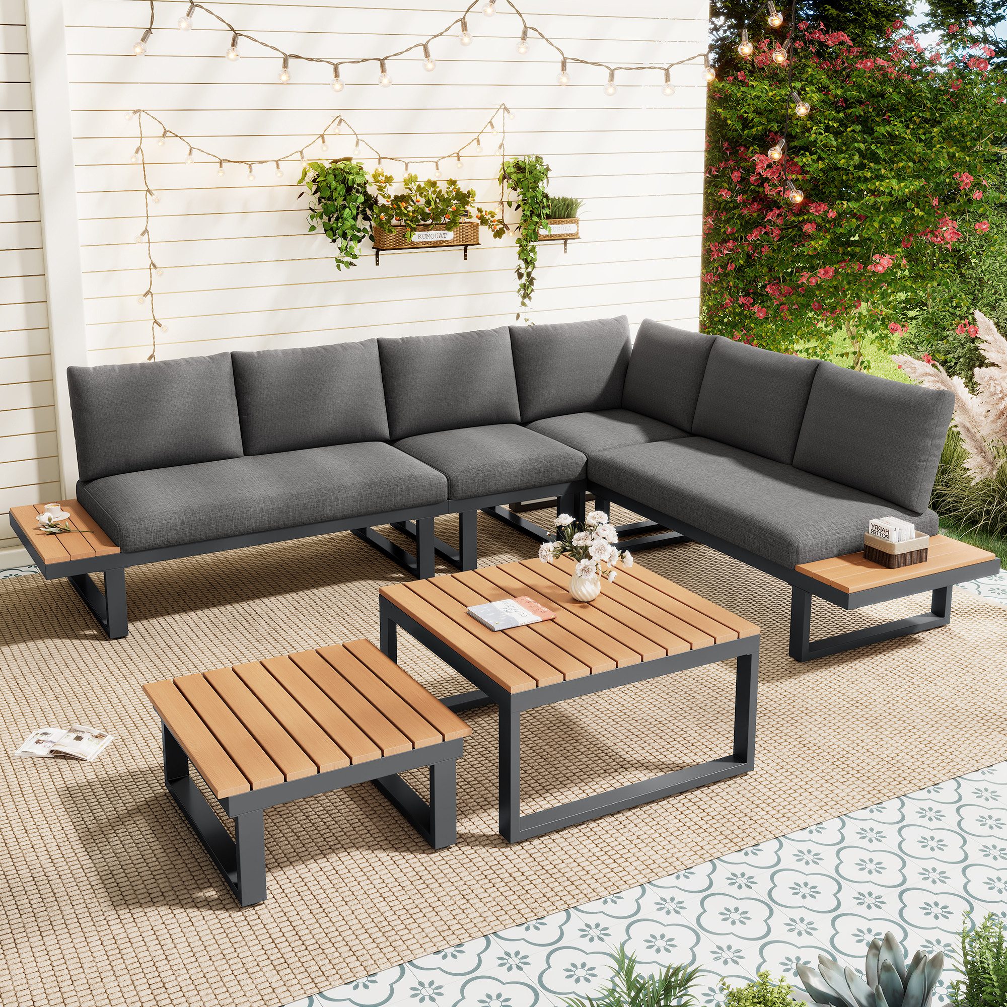 Flieks Gartenlounge-Set, 6-Sitzer Gartenmöbel 2 Tisch, günstig online kaufen