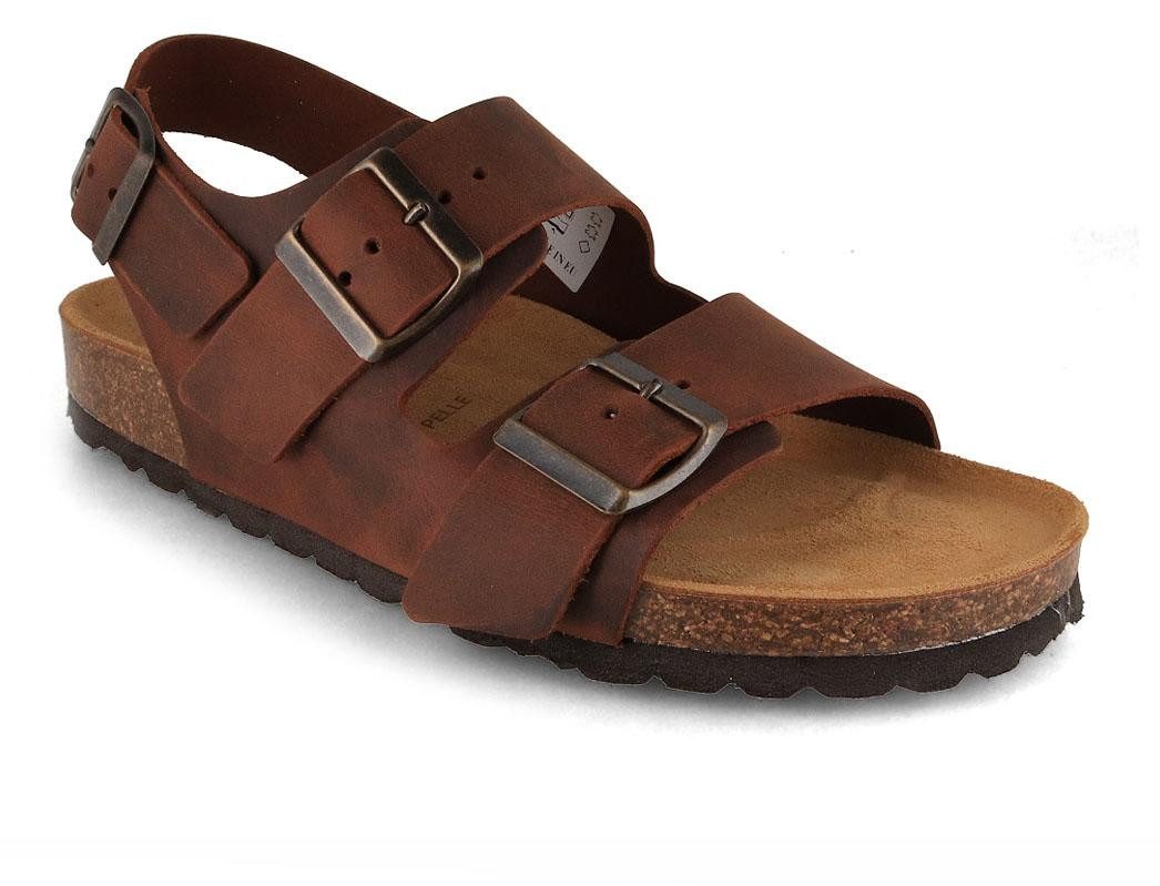 Tuffeln Leder-Sandalen 'Baltrum' mit Korkfußbett Dreischnaller Sandale Hausschuh mit weichem Tieffussbett