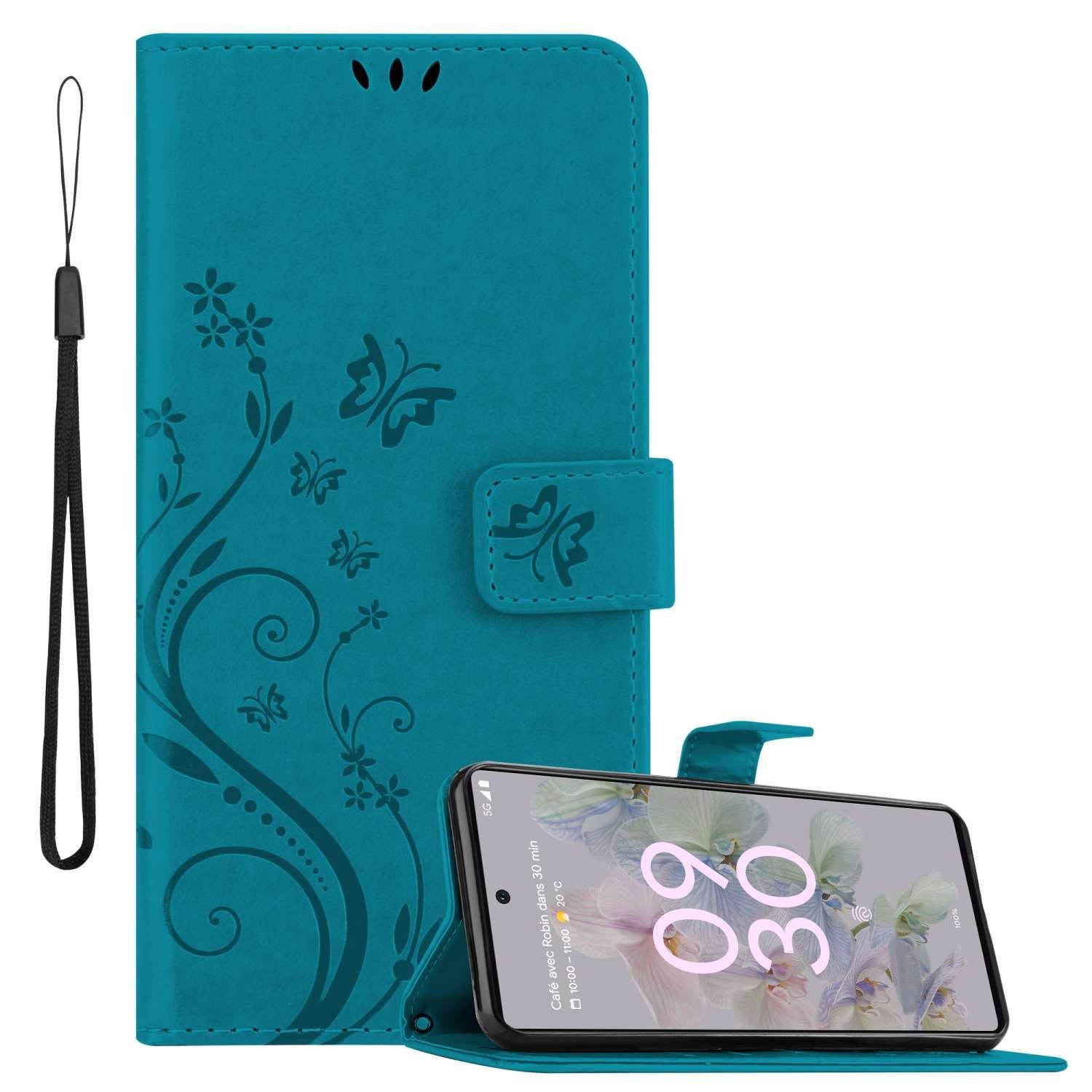 Cadorabo Handyhülle für Google PIXEL 6A Hülle Google PIXEL 6A, Hülle Schutzhülle Blumen Flower mit Standfunktion Kartenfach Magnet