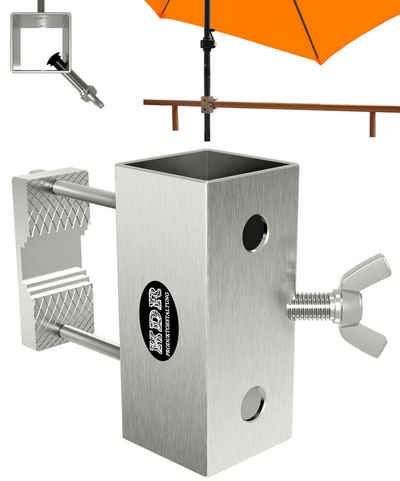 KDR Produktgestaltung Schirmhalter Sonnenschirmhalter Balkongeländer Halterung Sonnenschirm aus Edelstahl, für Stöcke bis Ø 38 mm