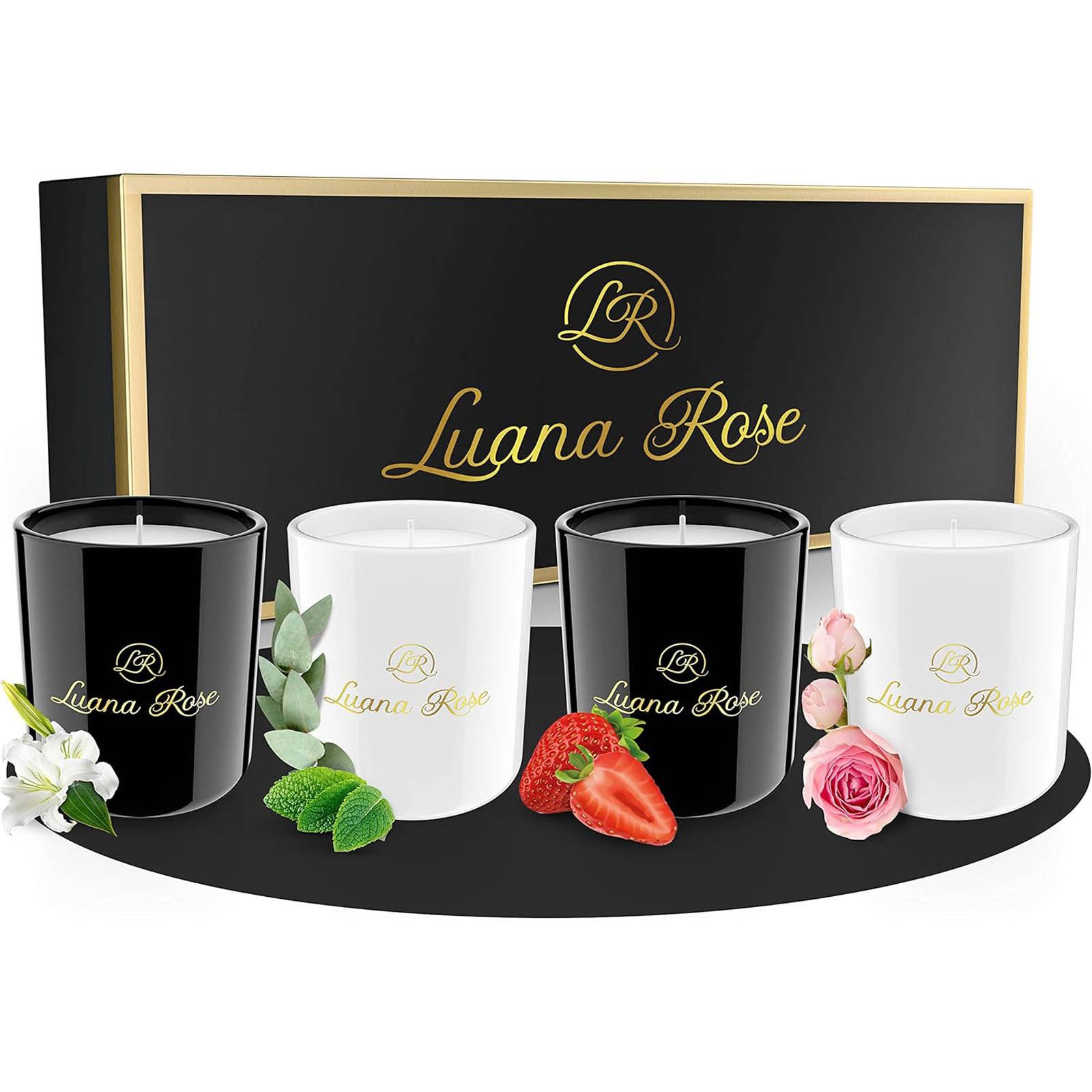 Luana Rose Duftkerze Aromakerze Geschenkset Duft Sojawachs Kerze (4-tlg), 4 Verschiedene Düfte Rose, Pear Lily, Eucalyptus und Erdbeere je 70g