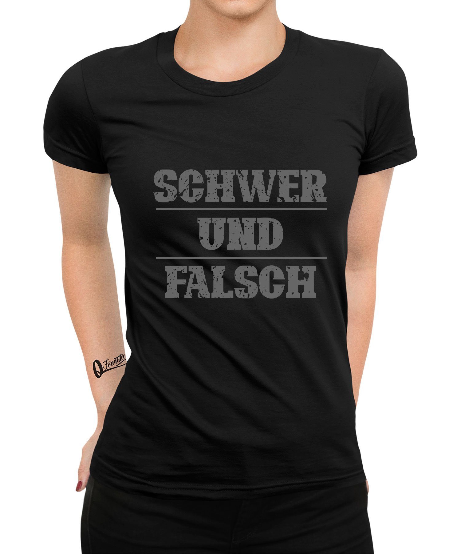 Quattro Formatee Kurzarmshirt Schwer und Falsch - Gym Workout Fitness Damen T-Shirt (1-tlg)