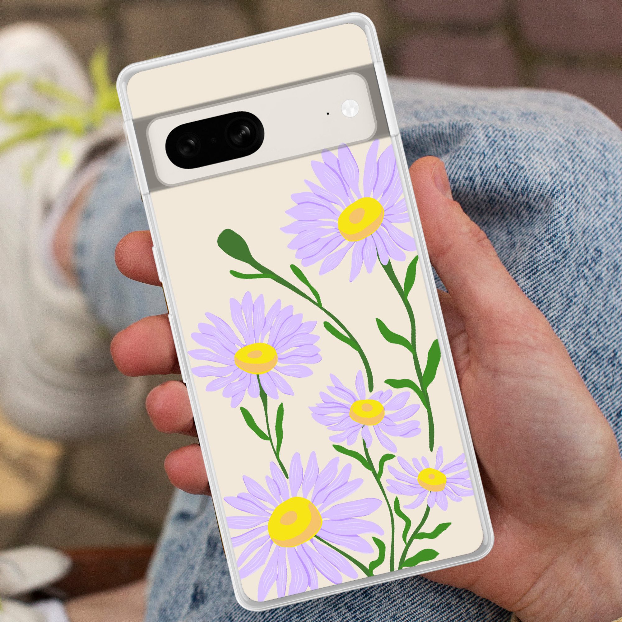 MuchoWow Handyhülle für Google Pixel 7 Blume - Lila - Minimalismus, Phone Case, Silikon, Schutzhülle Dünn