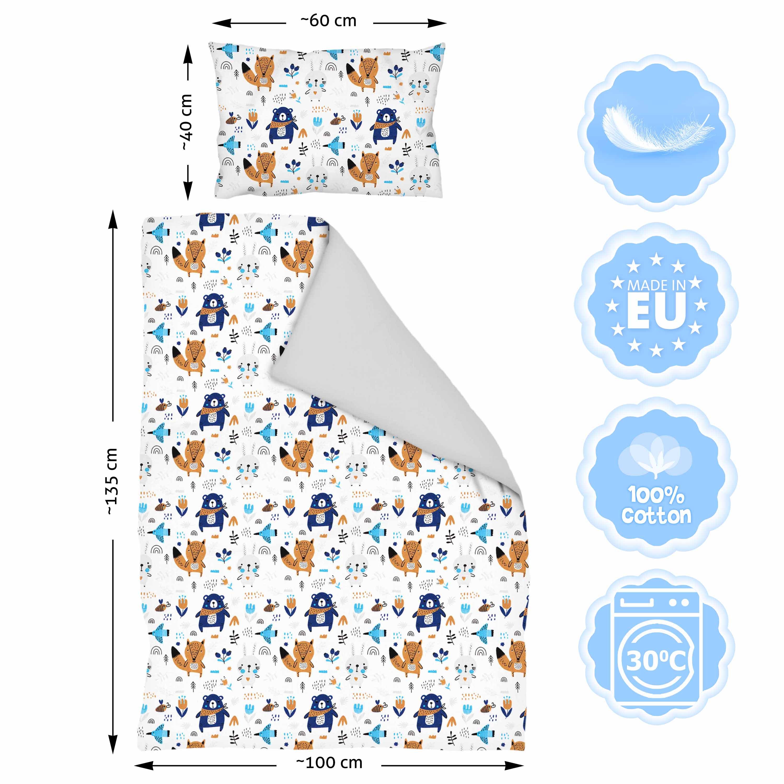 Amilian Kinderbettwäsche 100x135 - Bettwäsche Kinder - Kopfkissenbezug 40x60 cm Babybettwäsche, 2 teilig, 100% Baumwolle, für Mädchen und Jungen – Bild 2 von 5