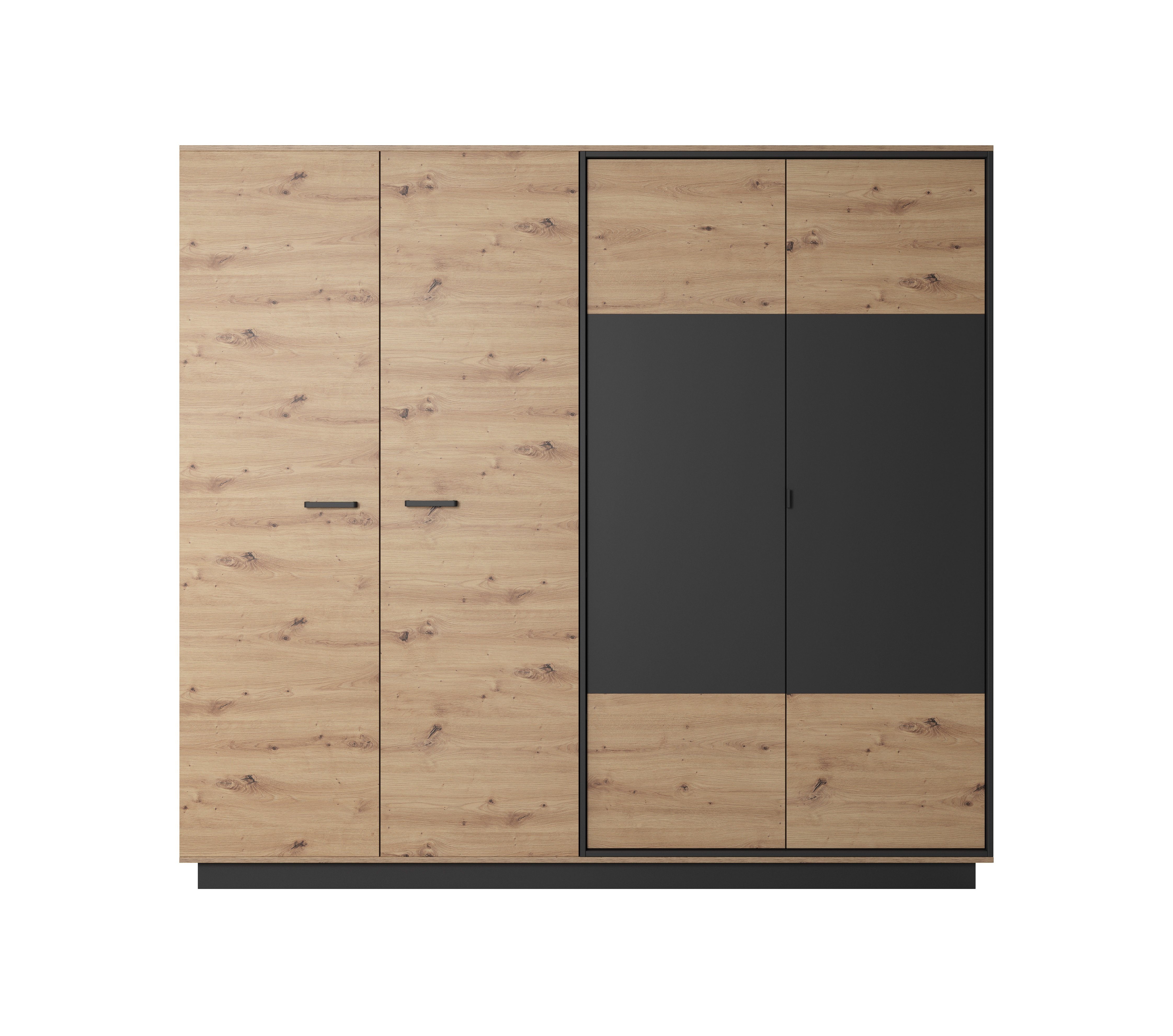 Furnix Kleiderschrank NYLA 4-türiger Schrank Artistan-Eiche Anthrazit ohne LED Kleiderstange, 12 Fächer, Made in Europe, B220 x H210,4 x T60 cm