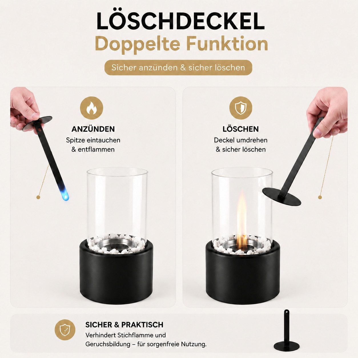 Nettlife Tischfeuer Ethanol Tischkamin Eckig/Rund Kamin Indoor Outdoor Tischfeuerstelle (Set, für Tisch, Terrasse, Balkon & Garten), Die Party Geschenkideens od – Bild 5 von 5