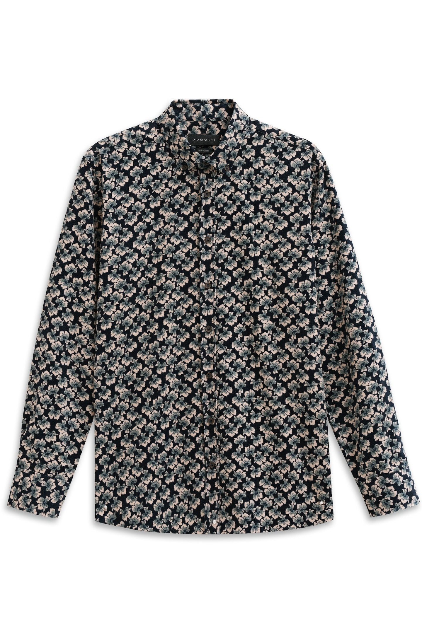 bugatti Langarmhemd Soft Cotton mit floralem Muster und im Modern Fit