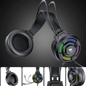 Diida Kopfhörer,RGB-beleuchtete Kopfhörer,Gaming-Headsets,7.1 USB Over-Ear-Kopfhörer (Schockierender Stereo-Sound)