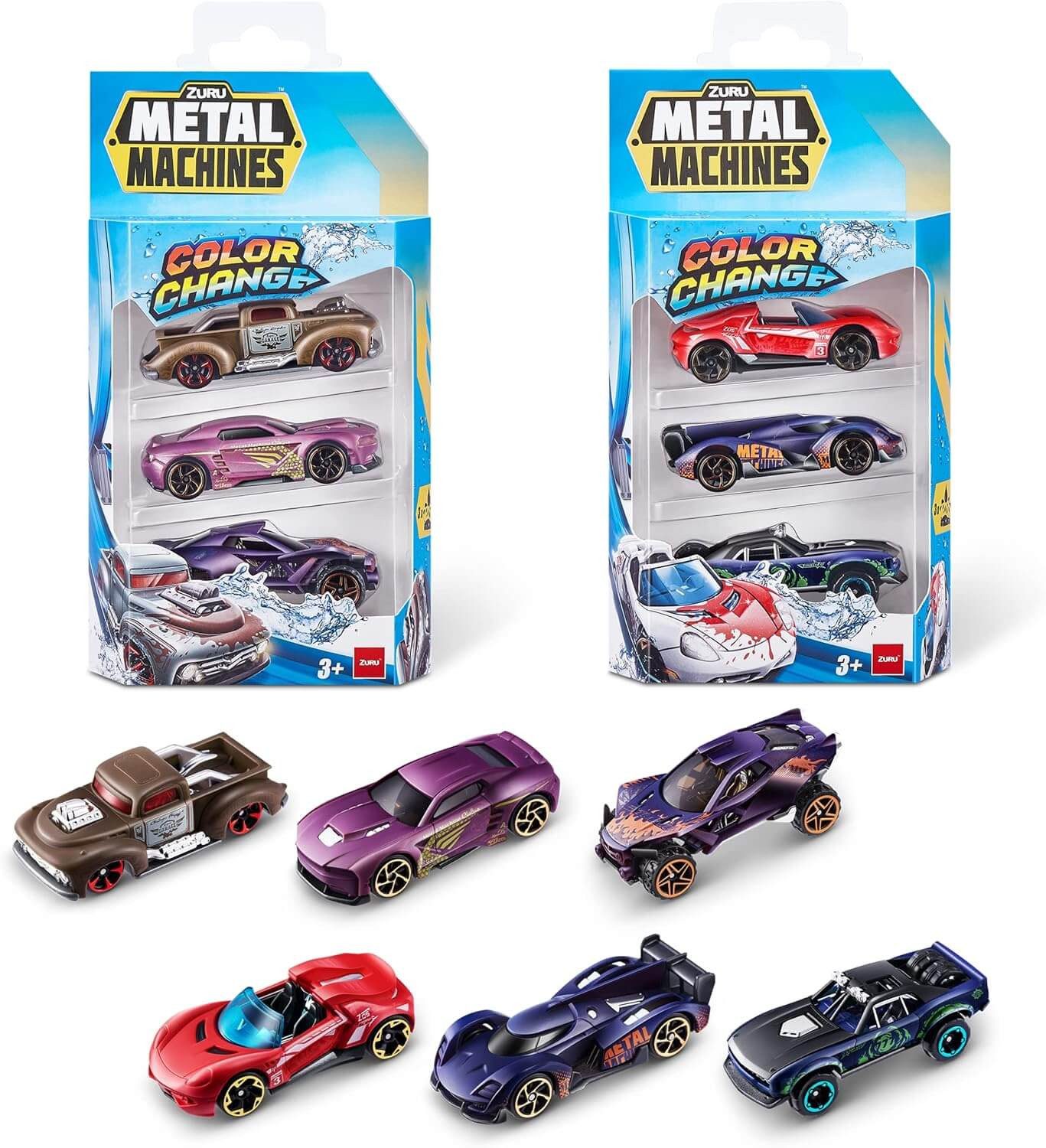 ZURU Spielzeug-Auto ZURU 67116 - Metal Machines Farbwechselauto-Set (6er Pack) 1:64