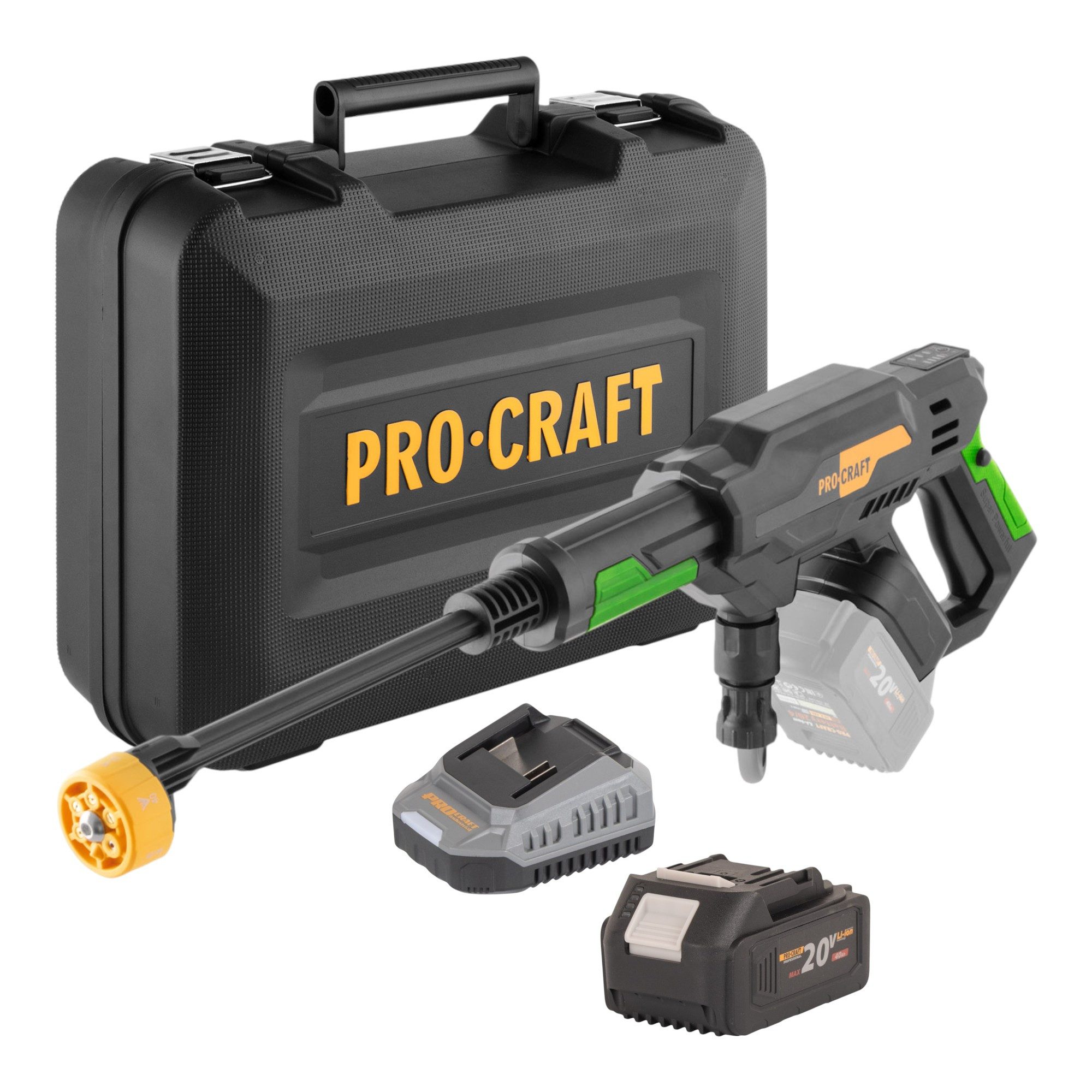 PRO CRAFT Hochdruckreiniger CW20bb 20 V 30 bar 180 l/h + 1x Akku 4,0 Ah + Ladegerät + Koffer