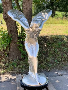 Casa Padrino Dekofigur Luxus Bronze Skulptur Spirit of Ecstasy Frau mit Flügel Silber / Schwarz 117 x 122 x H. 168 cm - Riesige Bronzefigur mit Marmorsockel - Luxus Deko Accessoires