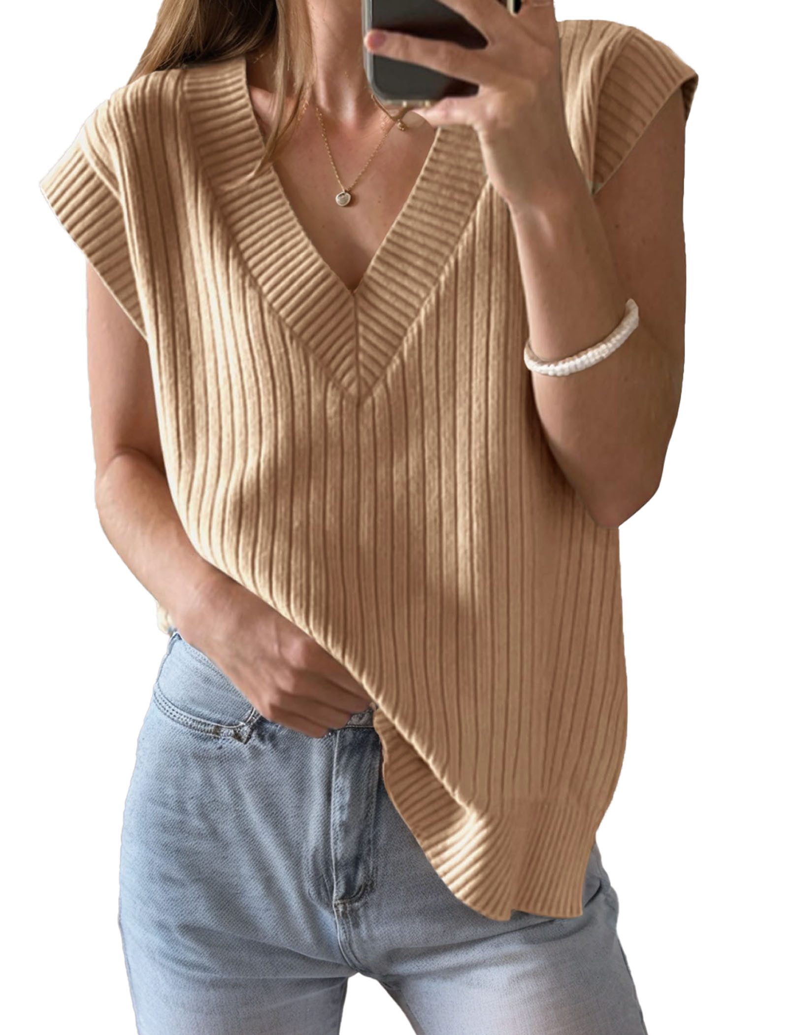 LUCKZON Pullunder Damen-Pulloverweste mit V-Ausschnitt, übergroß, günstig online kaufen