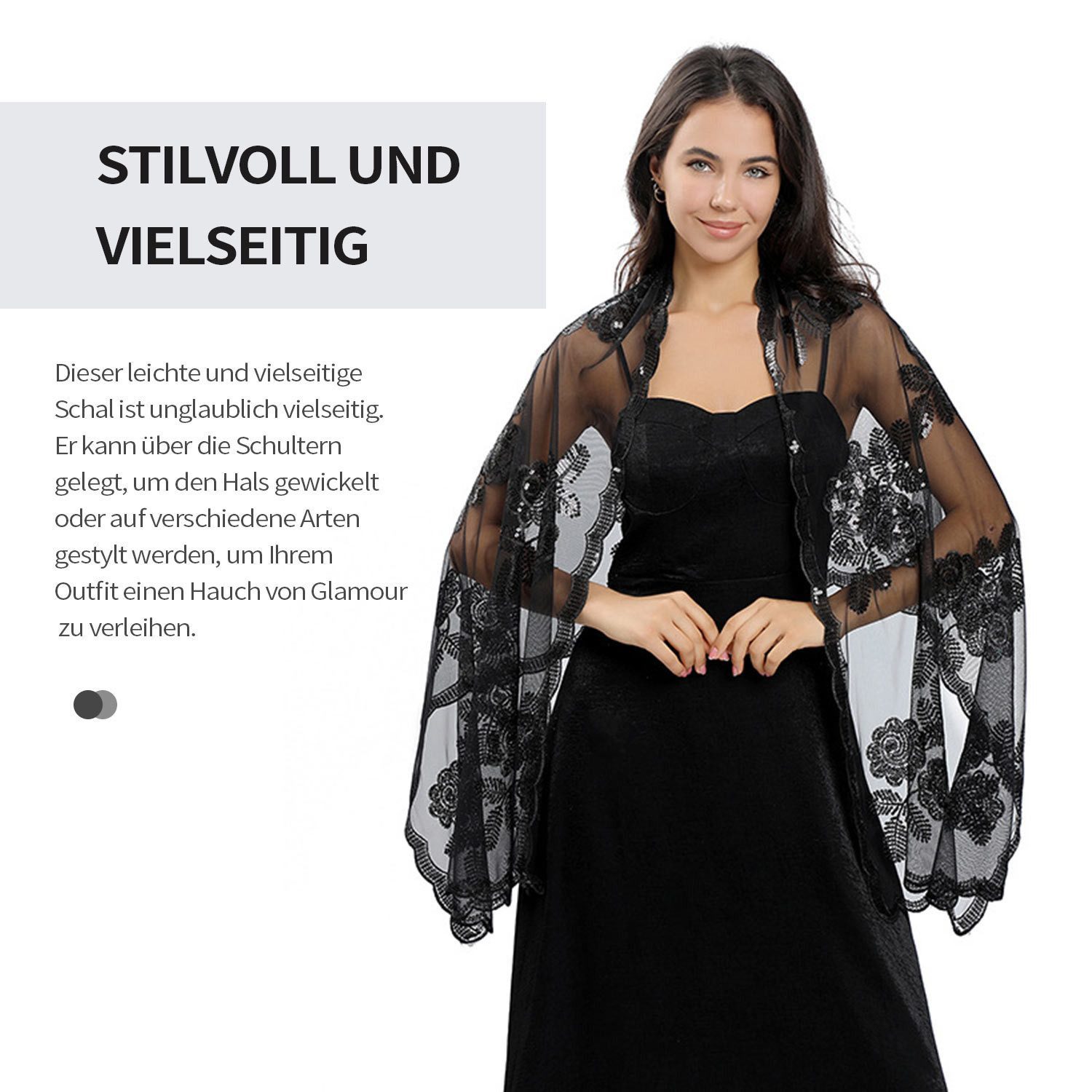 nsihing Modeschal Stickerei Blumen Muster Spitze Tüll Leicht Schal Elegante Stola