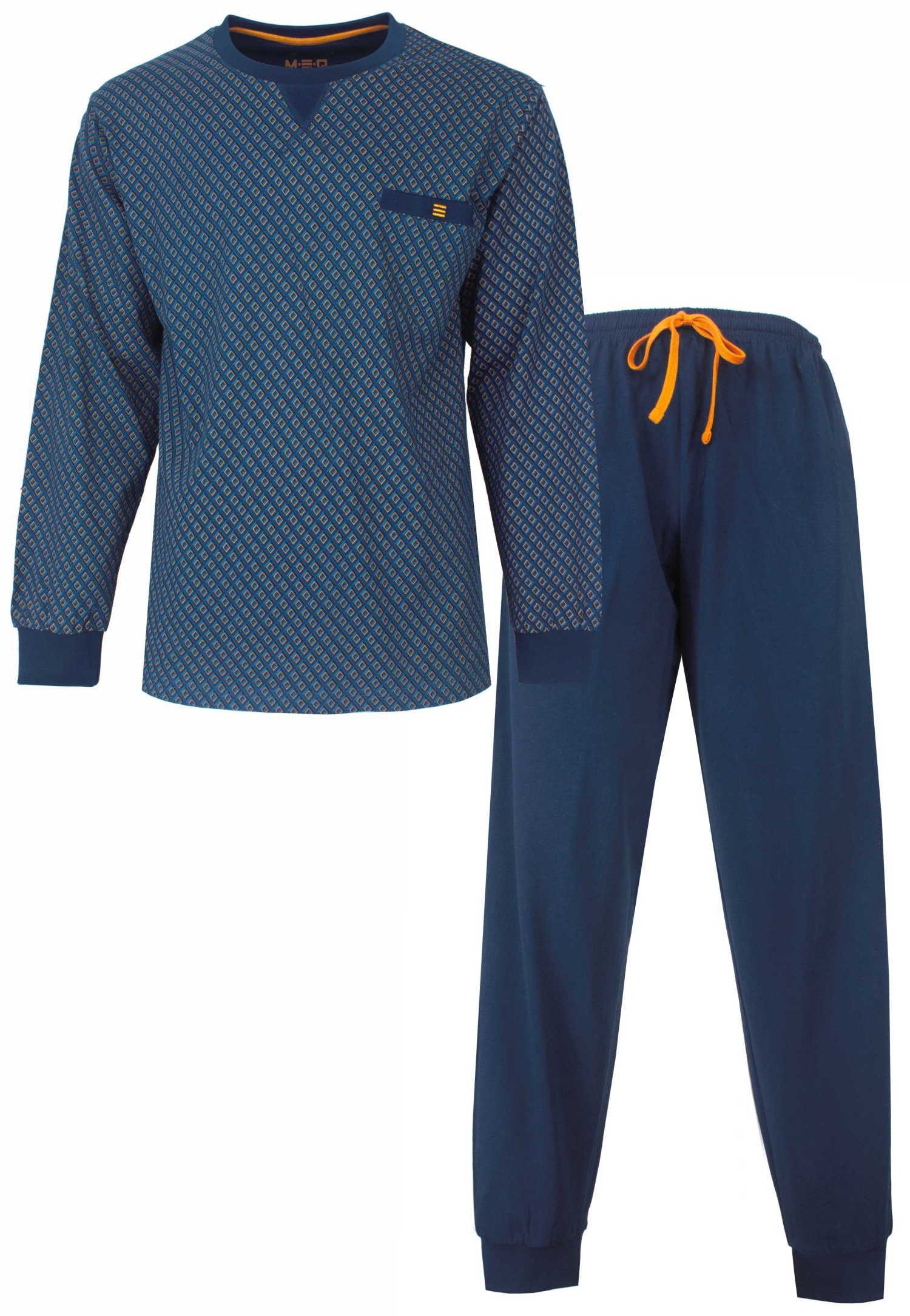 M.E.Q. Schlafanzug Herren Pyjama mit Bündchen (2 tlg) Baumwolle