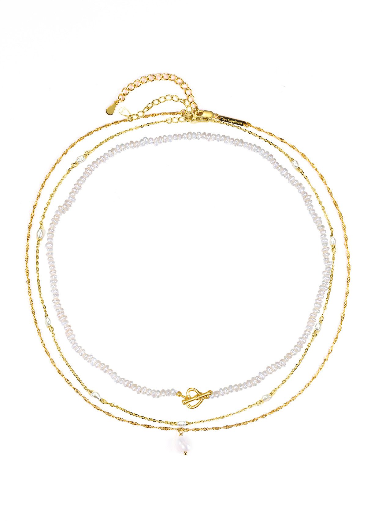 Hey Happiness Perlenketten-Set 3er Layer, Silber 925 Damen Perlenschmuck (Set), Perle Halsketten und Perlen Choker, Silber Brautschmuck