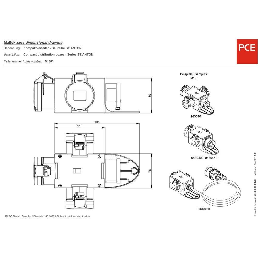 PCE 3fach Schutzkontakt 9430406 Steckdosenverteiler