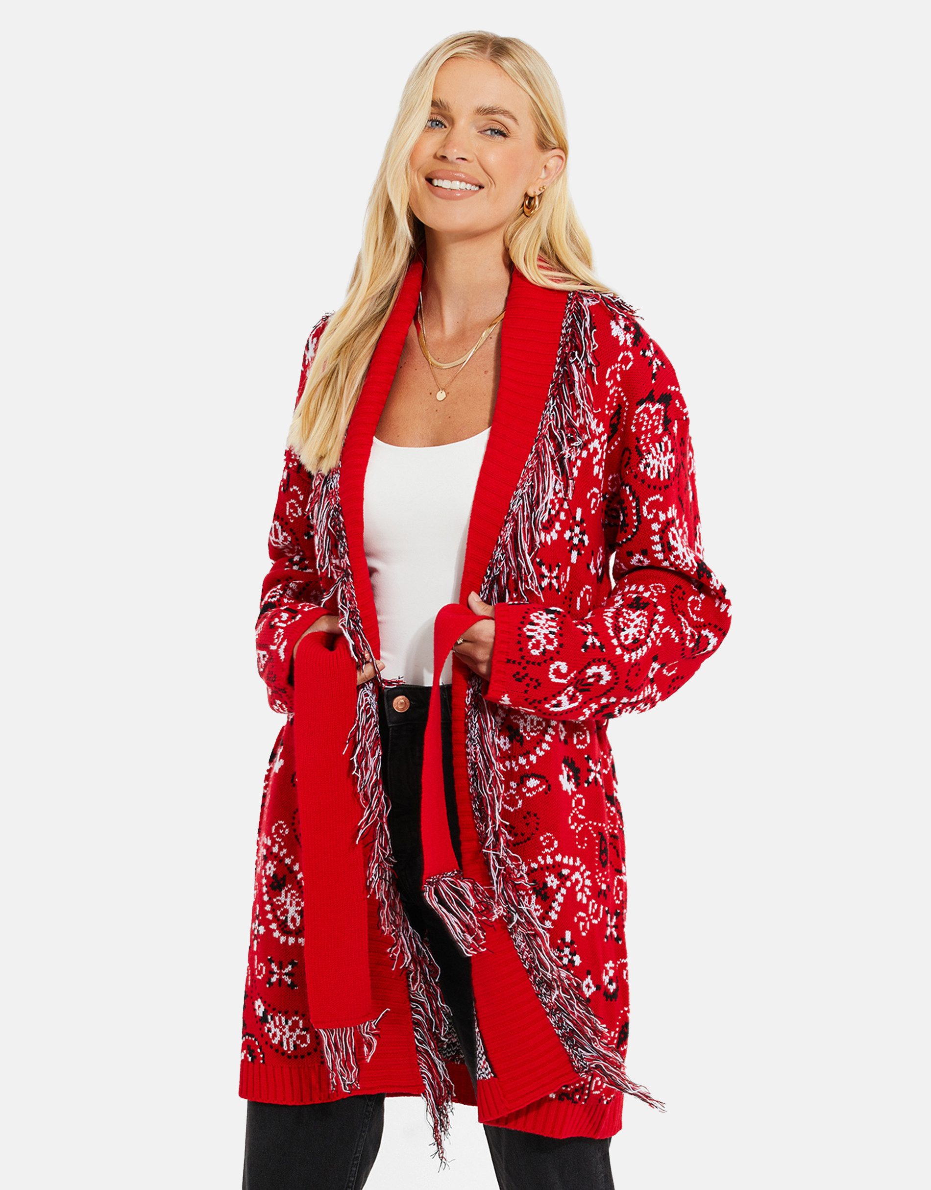 Threadbare Strickjacke THB Morganite jacquard tie belt Cardigan (1-tlg) mit stilvollem Strickmuster