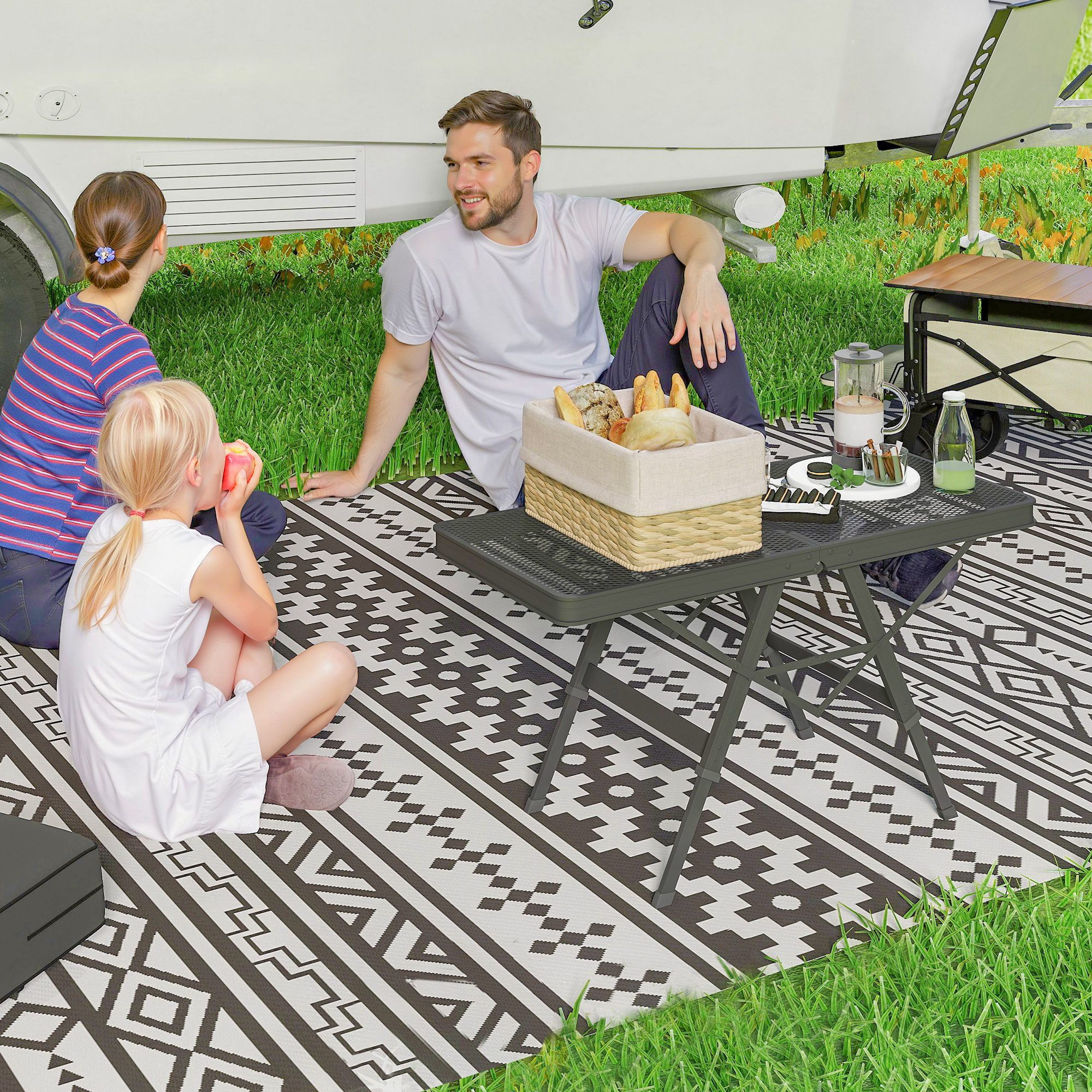furnicato Campingtisch Klappbarer 90L x 40,5B x 48/58H cm Schwarz (1-St), Rostgeschützter Outdoor-Tisch, höhenverstellbar für Picknicks & BBQ
