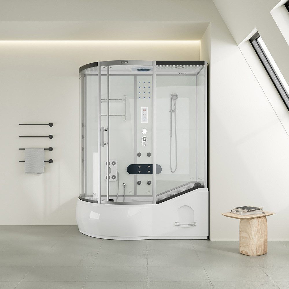 HOME DELUXE Eckdusche Duschkabine ALLIN 2IN1 - Weiß Links, BxT: 170x90 cm, Sicherheitsglas, Badewanne, Dusche in einem System, Fertigdusche Badewannenkombination