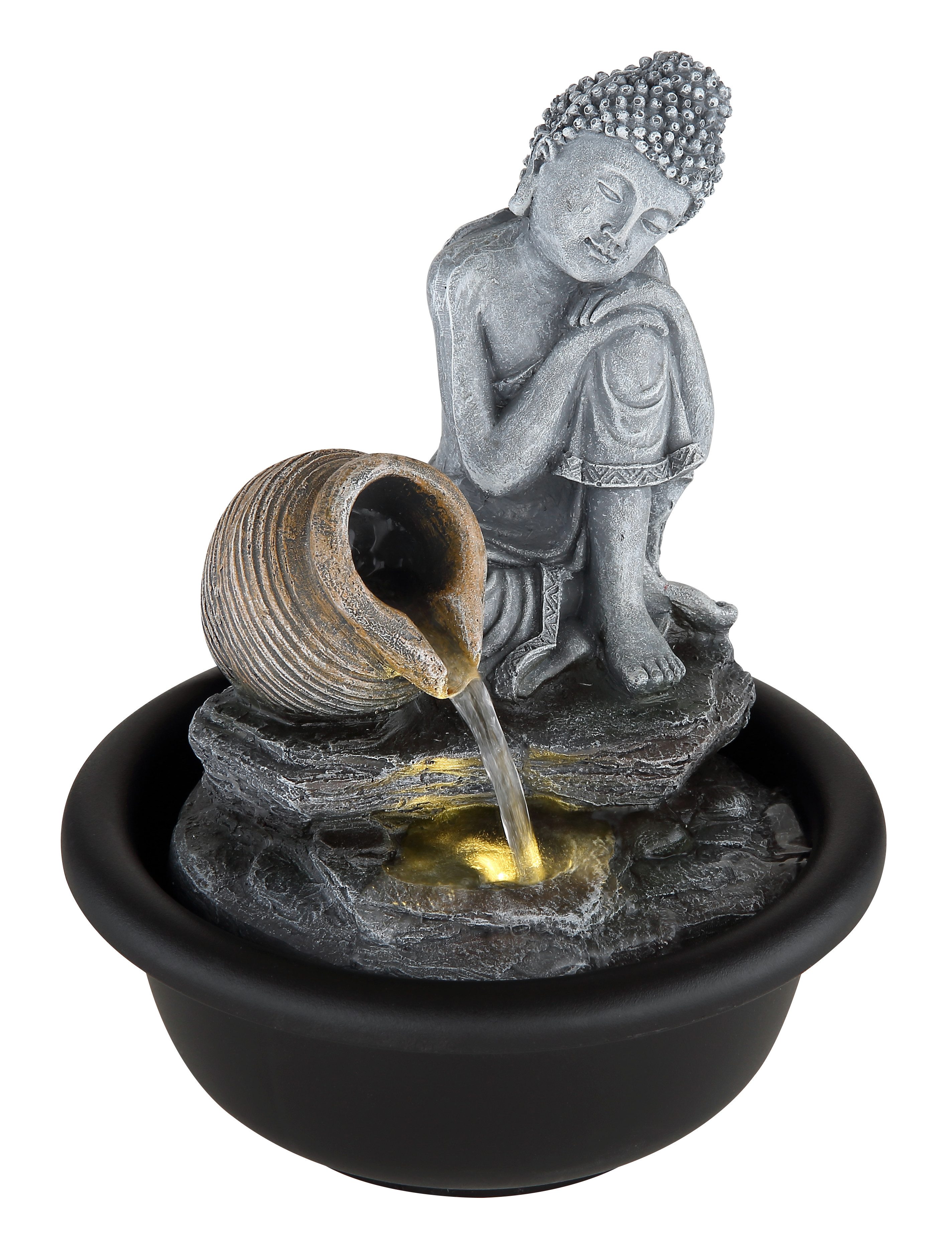 GLOBO LIGHTING Dekolicht FONTANA, LED fest integriert, Warmweiß, Brunnen/grau/schwarz/antik/Zimmerbrunnen