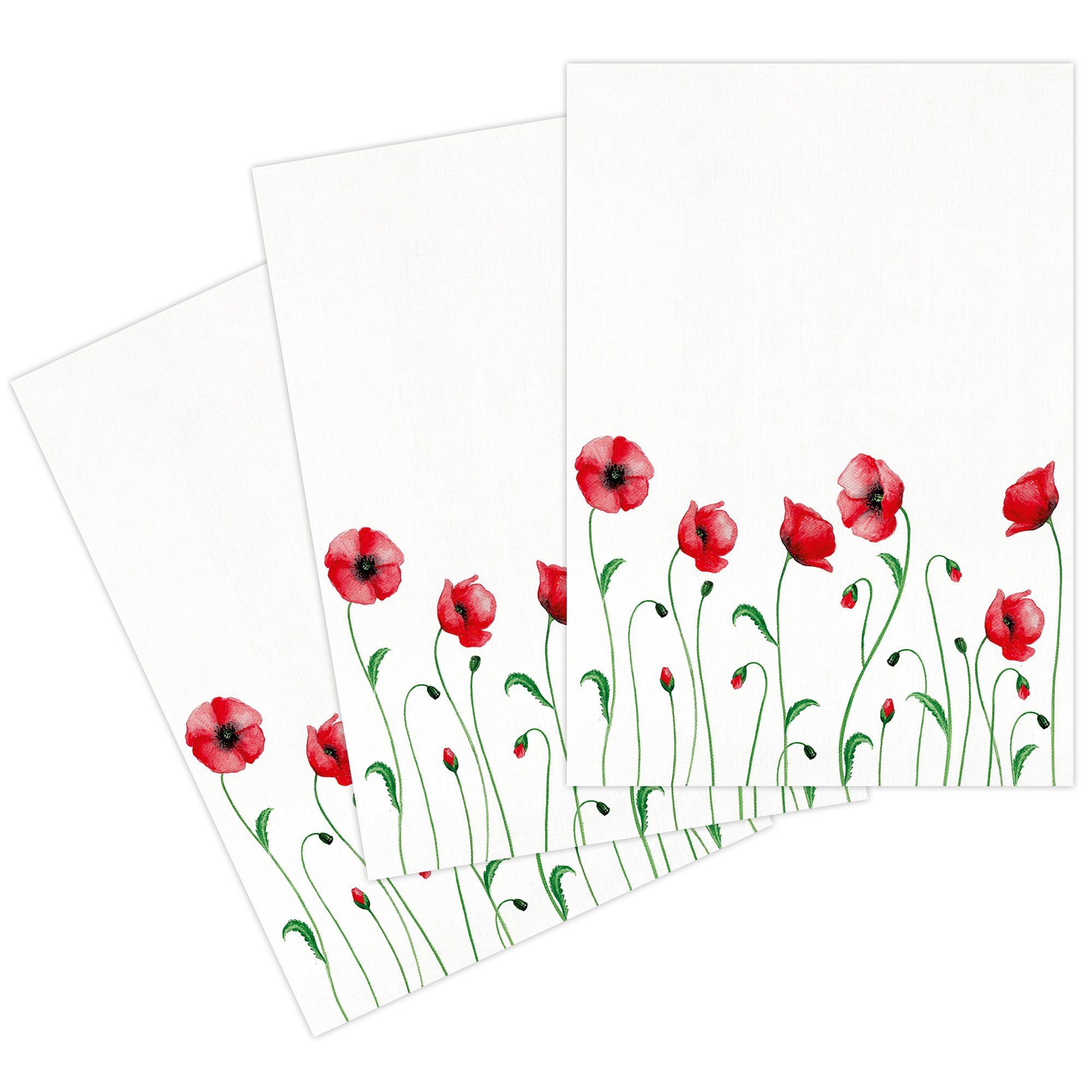 Kracht Geschirrtuch Mohnblume, (Set, 3-tlg., Set), 3er Pack Полотенца для посуды (3 Stück), ca. 50 x 70 cm, Halbleinen bedruckt