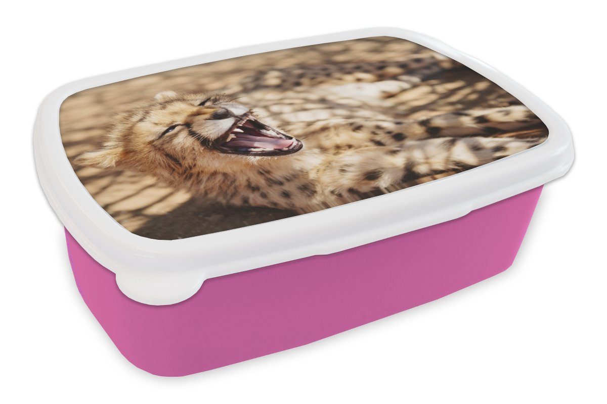 MuchoWow Lunchbox Gepard - Tier - Nahaufnahme, Kunststoff, (2-tlg), Brotbox für Erwachsene, Brotdose Kinder, Snackbox, Mädchen, Kunststoff rosa | Lunchboxen