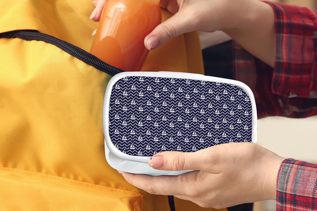MuchoWow Lunchbox Muster - Meer Brotdose, für Boot, weiß und Brotbox Kinder Mädchen - und Kunststoff, für Jungs (2-tlg), Erwachsene