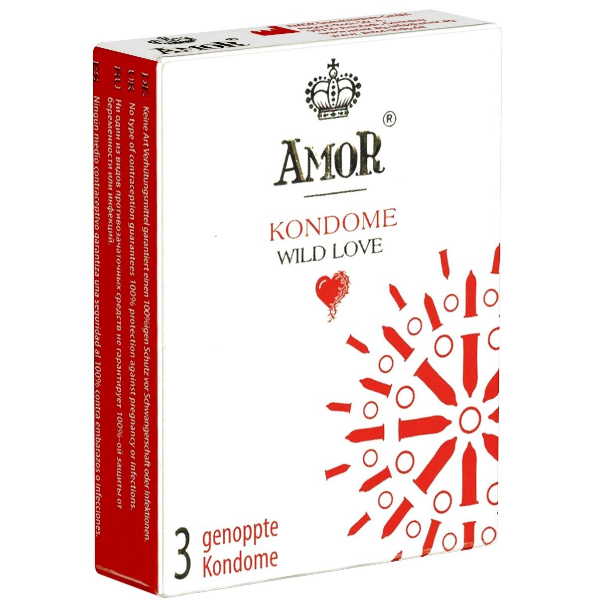 Amor Kondome Wild Love (Studded) - Kondome mit Noppen - Packung mit, 3 St., genoppte Kondome, für wilde Liebe und Leidenschaft