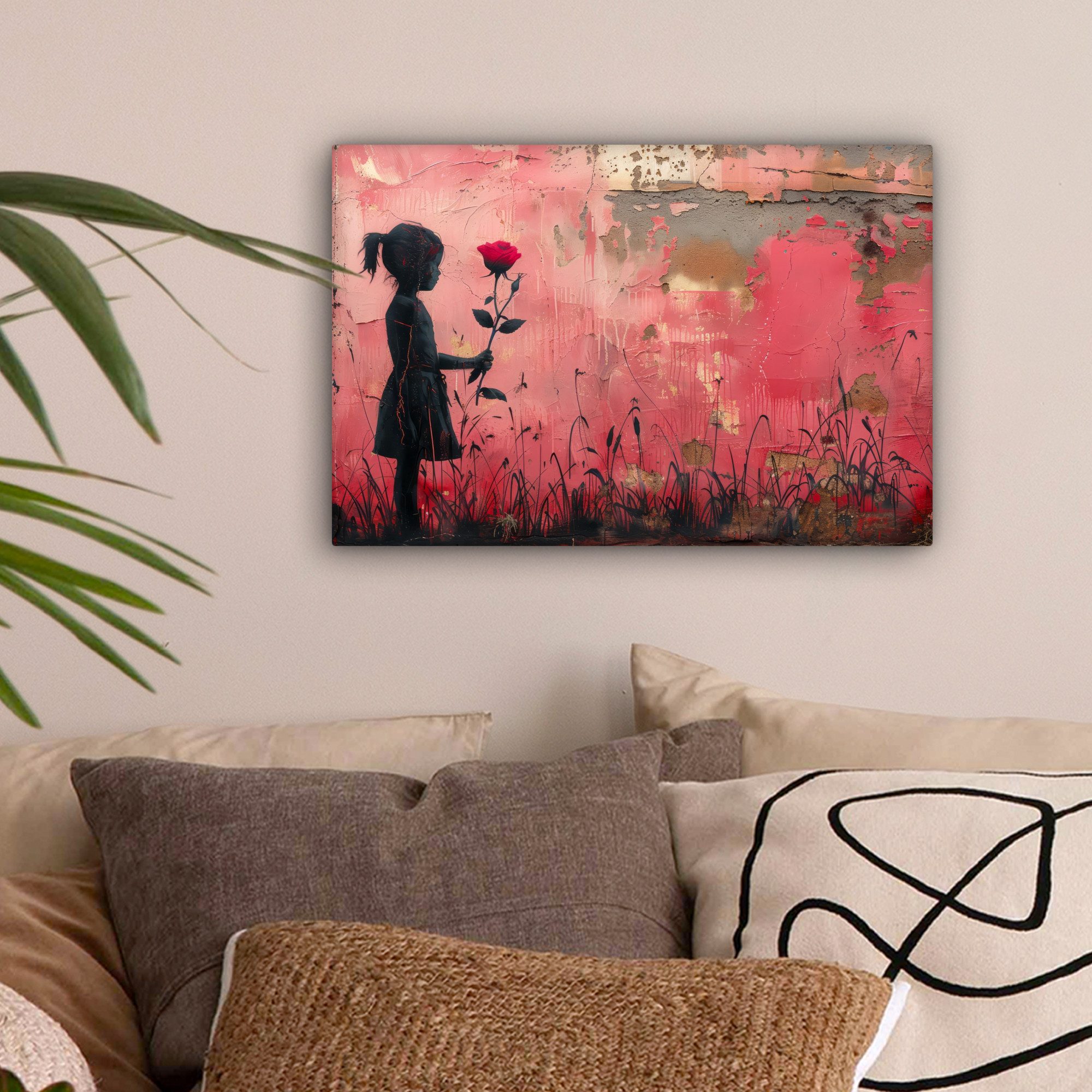 OneMillionCanvasses® Leinwandbild Graffiti - Mädchen - Rosa - Straßenkunst günstig online kaufen